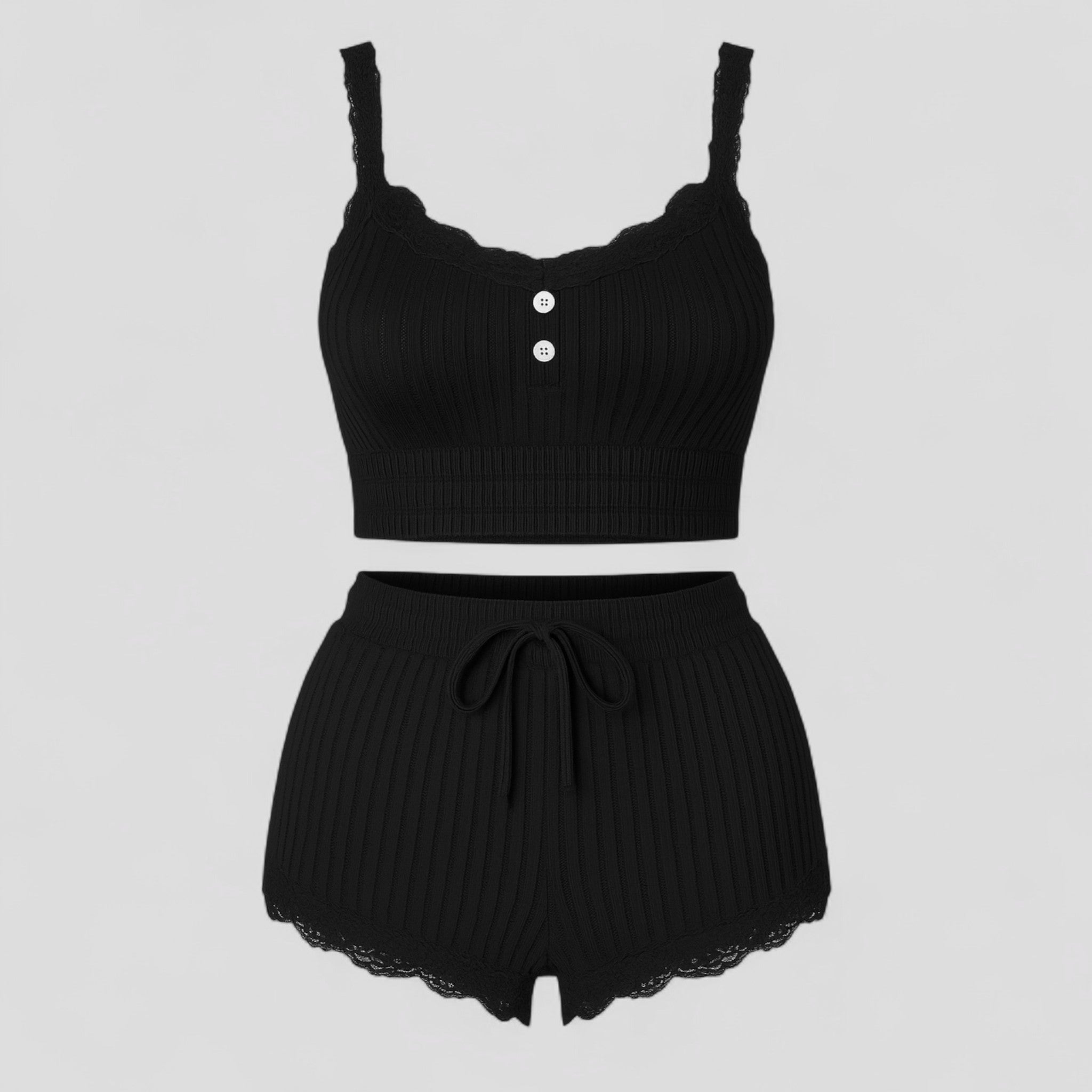 Pigiama Donna Estivo Comodo - nero - abbigliamento notte donna estivo outfit sets pigiama pigiama comodo pigiama cotone pigiama donna pigiama elegante pigiama estate pigiama traspirante pijamas donna set pigiama estivo sleepwear estivo - Concept Palermo