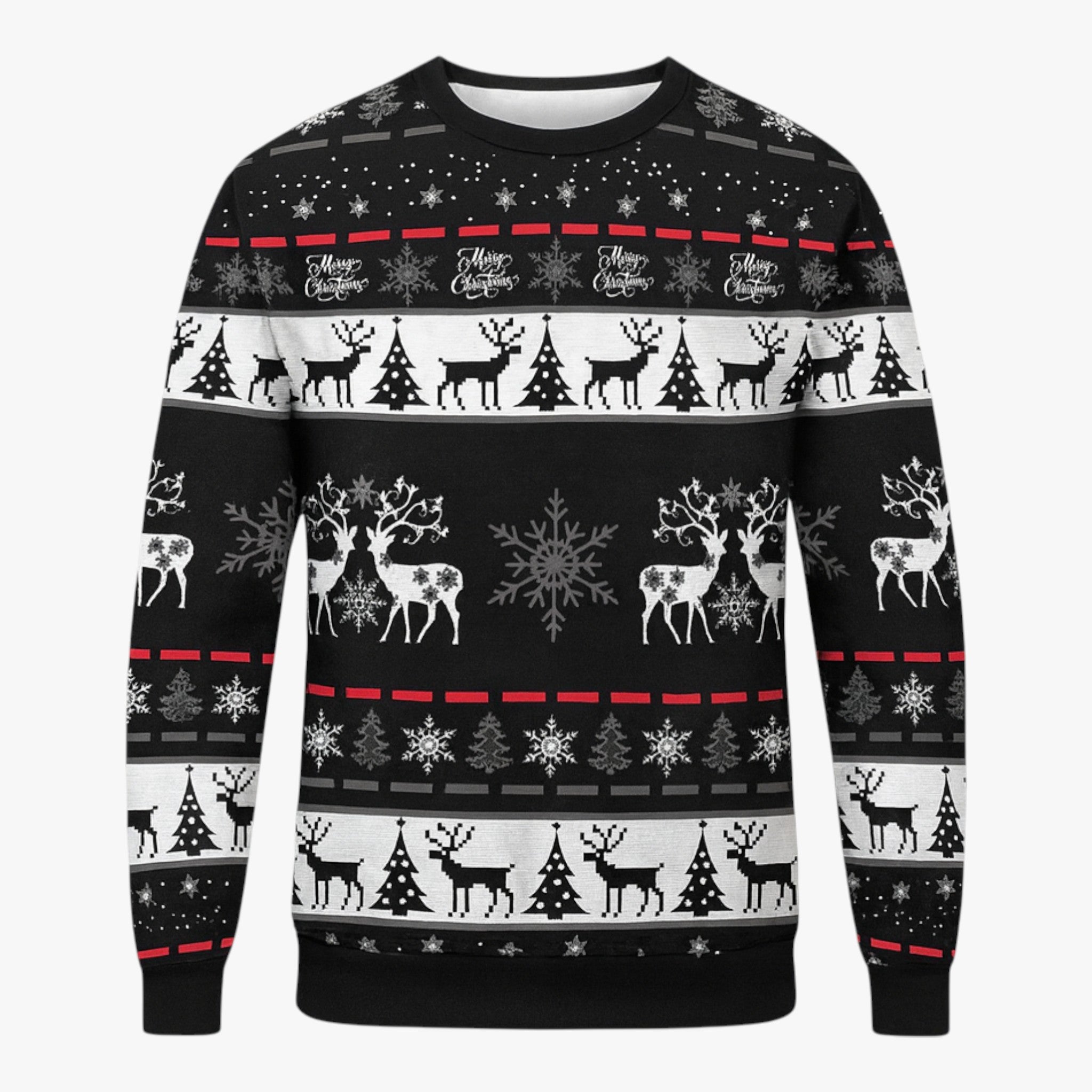 Maglione natalizio da uomo con stampa di renna carina per un look festivo - Maglia 7 - carina casual kerstoutfit feestelijke trui festivo kersttrui heren look machinewasbare trui maglione maglione natalizio natalizio renna sneeuwvlokprint trui stampa trui voor kerstfeesten vakantie kleding heren vrolijke kersttrui warm en comfortabel zwarte trui met rendier - Concept Palermo