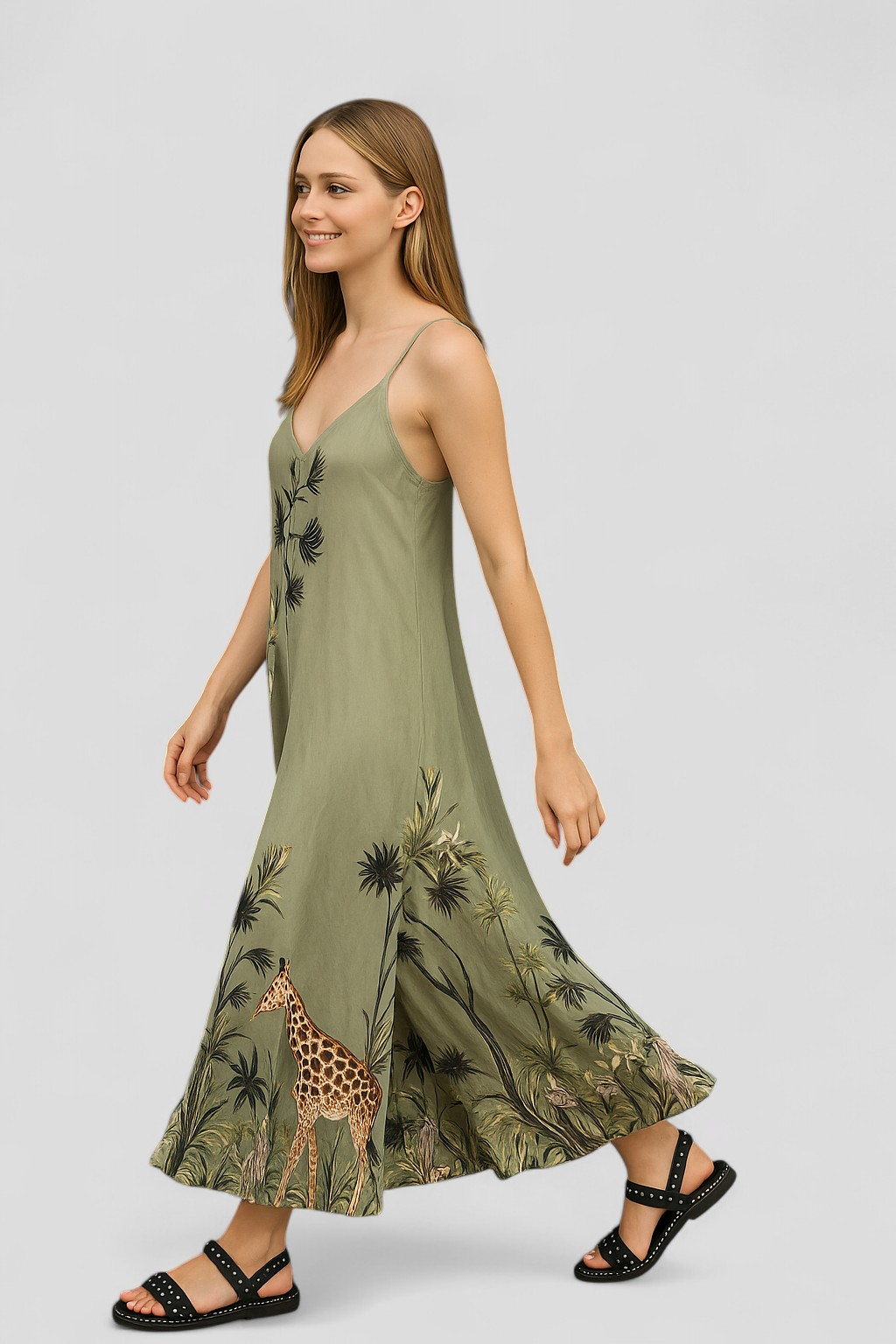 Tuta Donna Verde Ampia - - abbigliamento estivo abito comodo ampia donna jumpsuit verde moda versatile one-pieces scollo a V spalline regolabili stile safari tuta tuta ampia tuta donna tuta elegante vestibilità unica - Concept Palermo