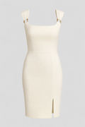 Vestido elegante negro para mujer con abertura lateral, vestido midi casual de verano
