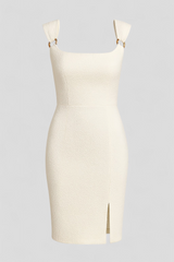 Elegante zwarte damesjurk met zijsplit, casual midi zomerjurk