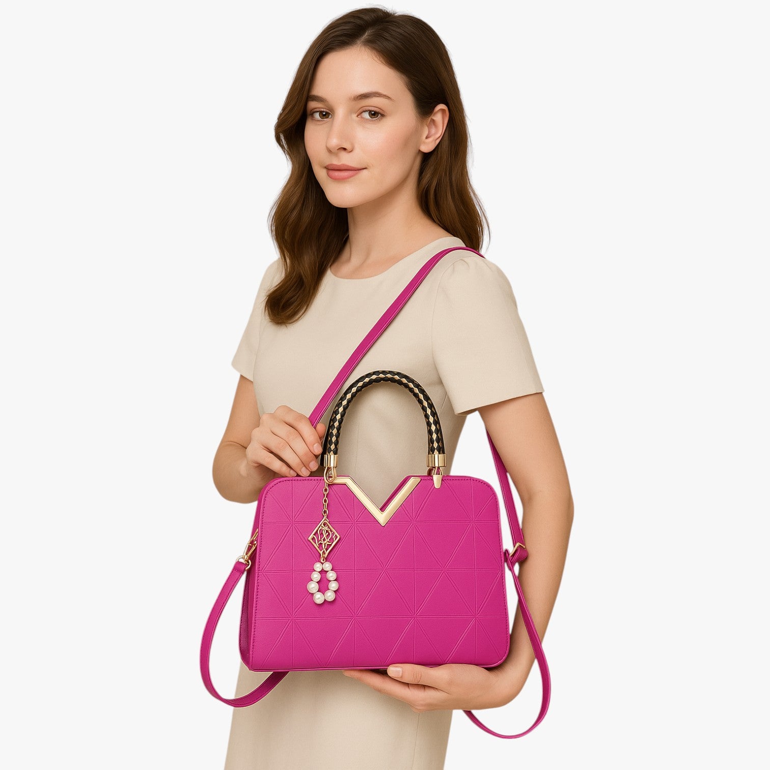 Borsa a Spalla Donna in Pelle con Cerniera e Perle - Chic Autunno - - autumn autumn chic Bags borsa cerniera chic pelle perle women bags Women's handbags - Concept Palermo
