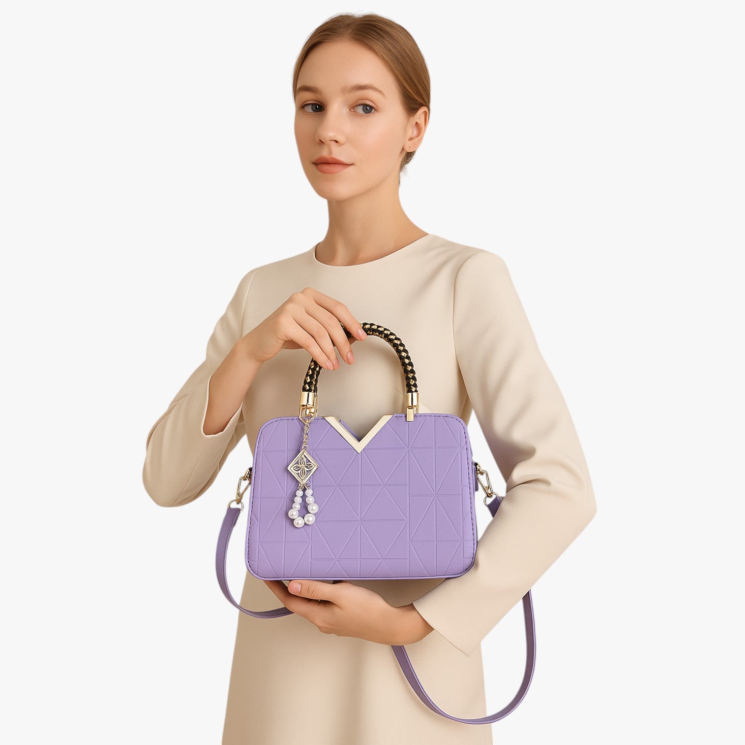 Borsa a Spalla Donna in Pelle con Cerniera e Perle - Chic Autunno - - autumn autumn chic Bags borsa cerniera chic pelle perle women bags Women's handbags - Concept Palermo