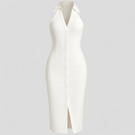 Abito Lungo con Fessura Laterale Donna - Bianco - abiti da donna abito abito fessura abito lungo elegante abito senza maniche Cotton design elegante donna fessura fessura laterale laterale materiale confortevole Solid stile e comfort taglie disponibili S M L XL vestito casual per serate vestito con scollo a revers vestito per eventi formali Women - Concept Palermo