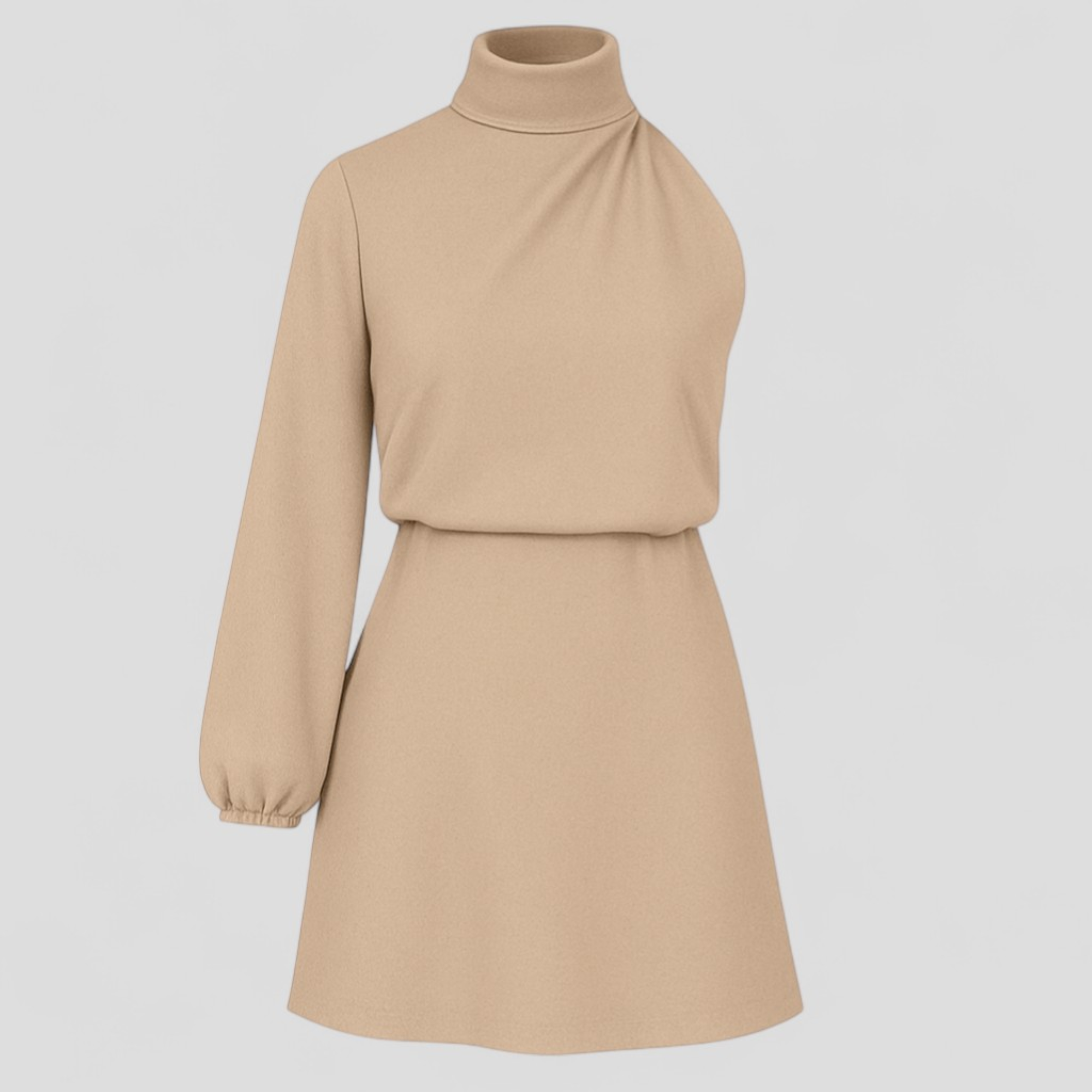 Abito monospalla in poliestere – Eleganza con un tocco moderno Pelle Donna - Beige Champagne - abito abito monospalla AI donna Dresses eleganza monospalla pelle poliestere Sale - Concept Palermo