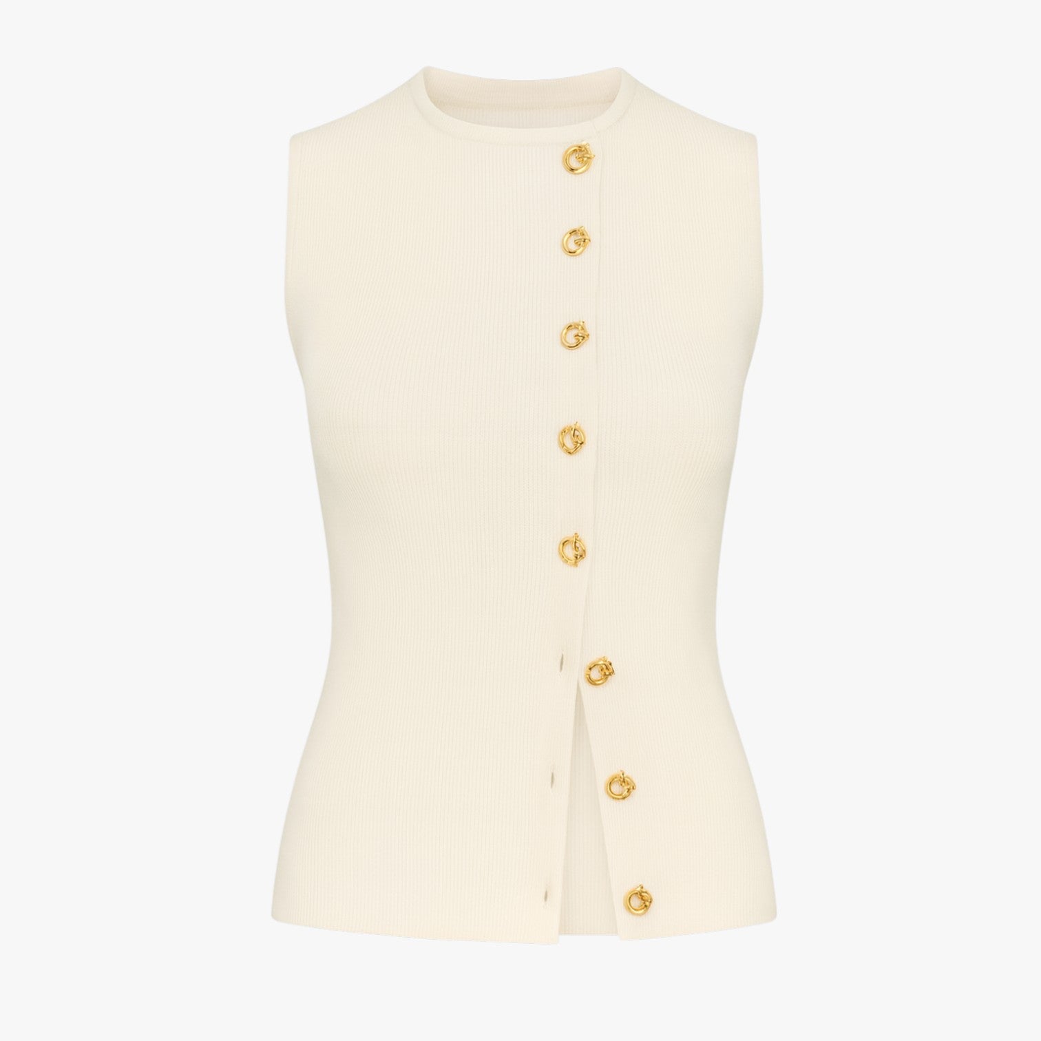 Gilet Elegante Donna con Bottoni Asimmetrici, Scollo a V, Vestibilità Slim - Bianco Off-White - asimmetrici bottoni gilet gilet bottoni regular fit slight stretch spring summer sweaters & cardigans women women clothes women's top clothes yellow - Concept Palermo