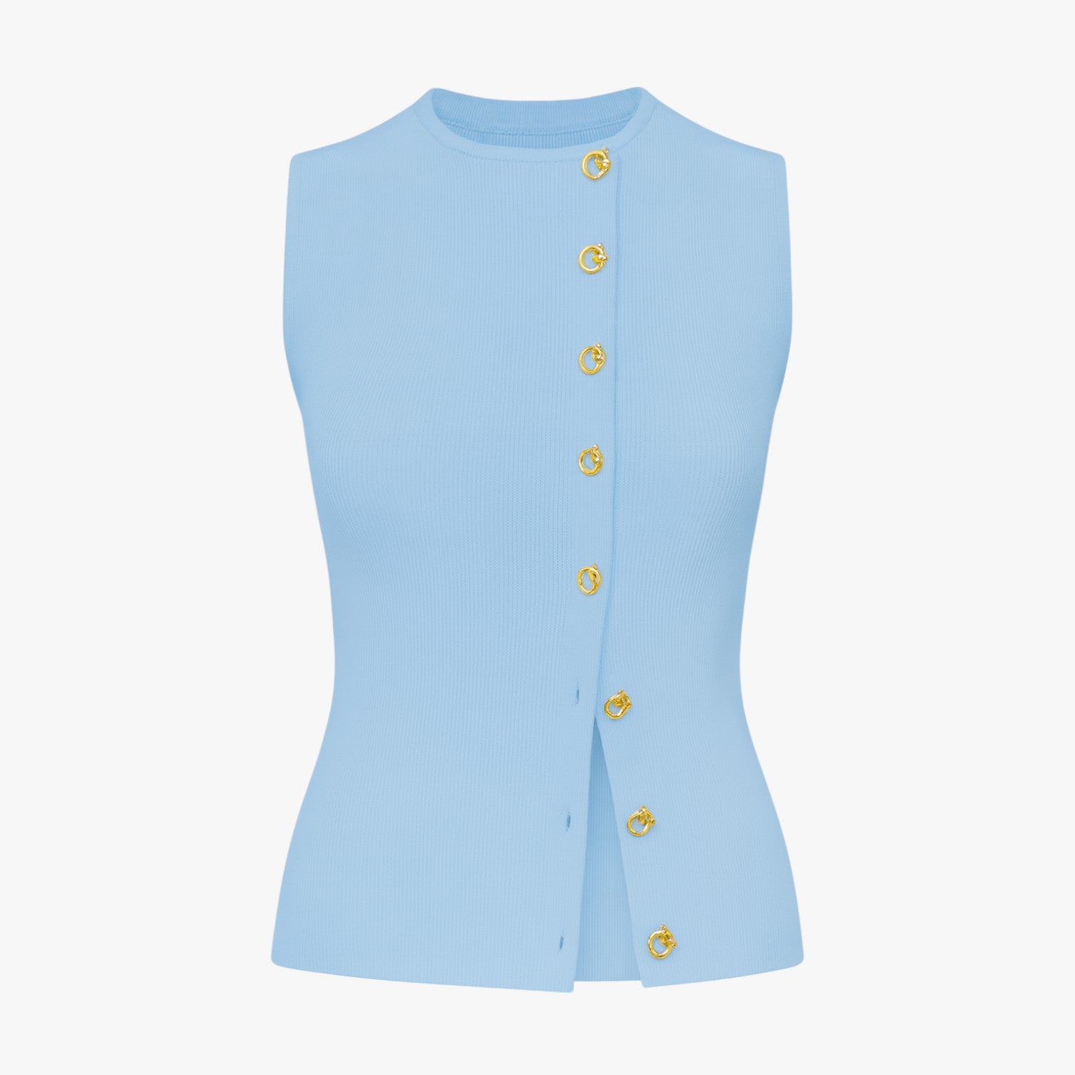 Gilet Elegante Donna con Bottoni Asimmetrici, Scollo a V, Vestibilità Slim - Celeste - asimmetrici bottoni gilet gilet bottoni regular fit slight stretch spring summer sweaters & cardigans women women clothes women's top clothes yellow - Concept Palermo