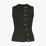 Elegante damesgilet met asymmetrische knopen, V-hals, slanke pasvorm