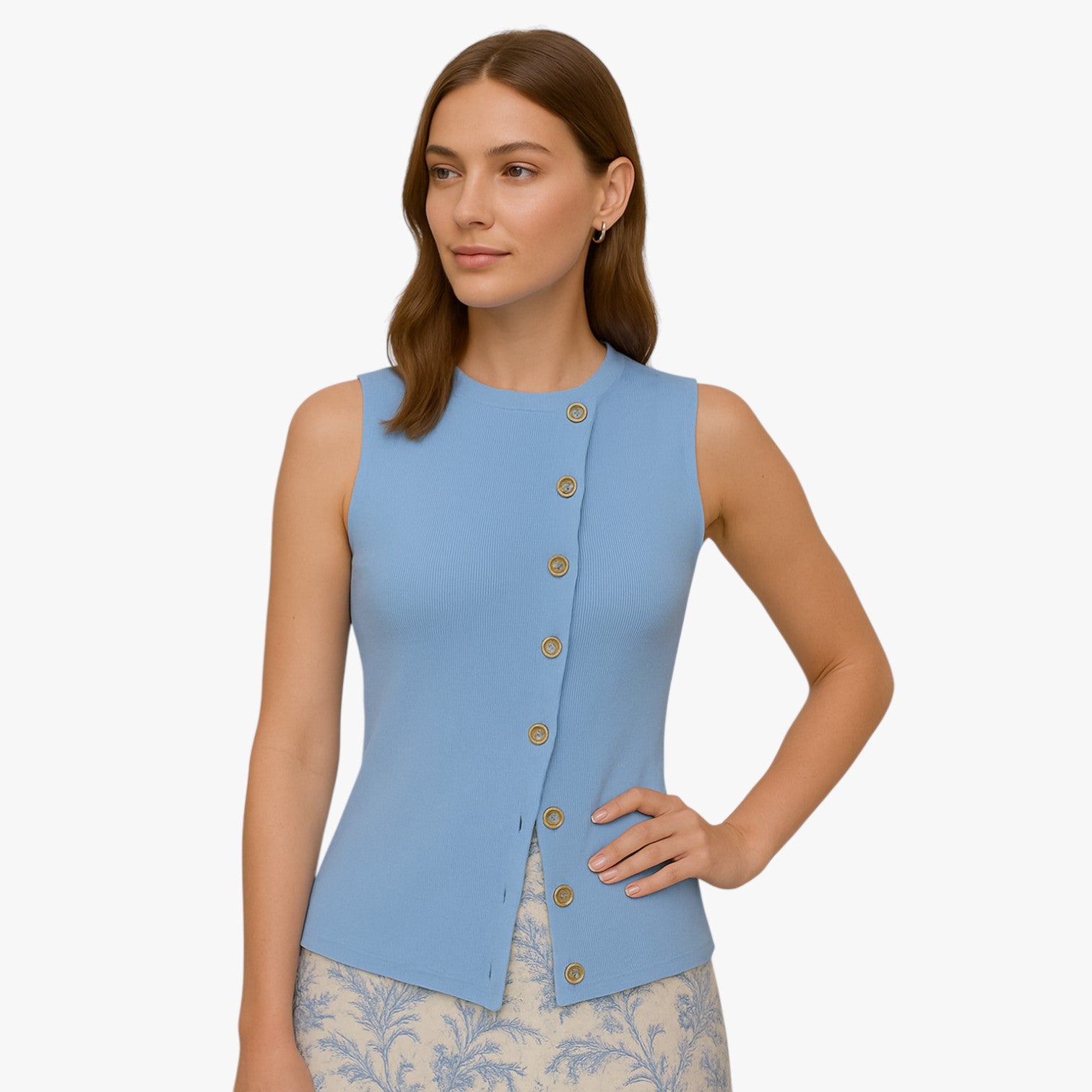Gilet Elegante Donna con Bottoni Asimmetrici, Scollo a V, Vestibilità Slim - - asimmetrici bottoni gilet gilet bottoni regular fit slight stretch spring summer sweaters & cardigans women women clothes women's top clothes yellow - Concept Palermo