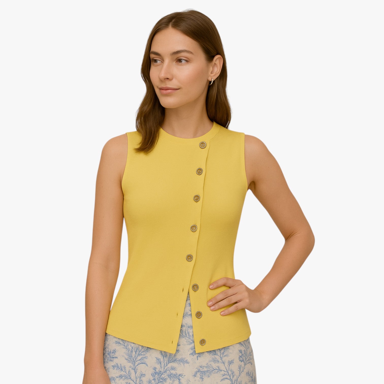 Gilet Elegante Donna con Bottoni Asimmetrici, Scollo a V, Vestibilità Slim - - asimmetrici bottoni gilet gilet bottoni regular fit slight stretch spring summer sweaters & cardigans women women clothes women's top clothes yellow - Concept Palermo