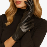 Winterhandschoenen voor dames van PU-leer, touchscreen & winddicht, rood