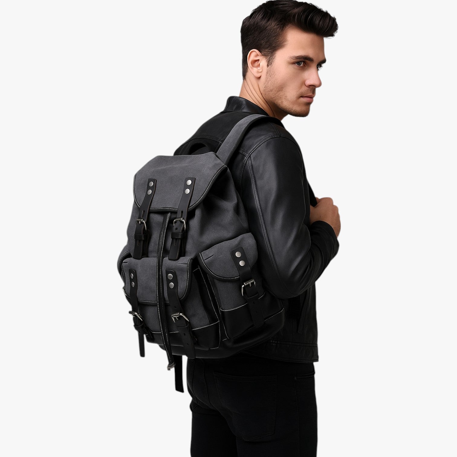 Zaino Escursionismo Tela e Pelle a Grande Capacità Uomo - - bag Bags bags for men capacità escursionismo mens bag pelle tela uomo zaino zaino escursionismo - Concept Palermo
