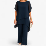 Elegant damessetje met chiffon top en wijde broek