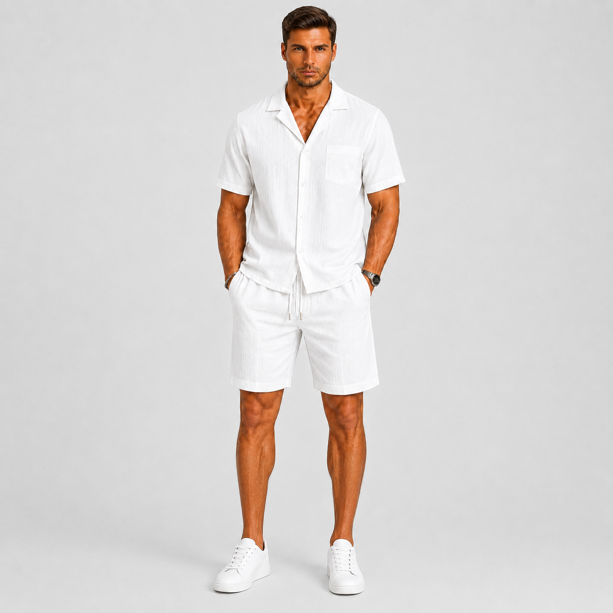 Set Estivo da Uomo Camicia e Pantaloncini - - ademend camicia pantalon casual casual chic comfortabel completo estivo dagelijks gebruik elastische taille heren mode heren set korte broek set lente zomer lichtgewicht lounge outfit lunelle minimalistisch overhemd korte mouwen overhemd set reis outfit relaxte pasvorm set uomo short set smart casual strand stijl vakantie stijl veelzijdig zomers zomerset - Concept Palermo