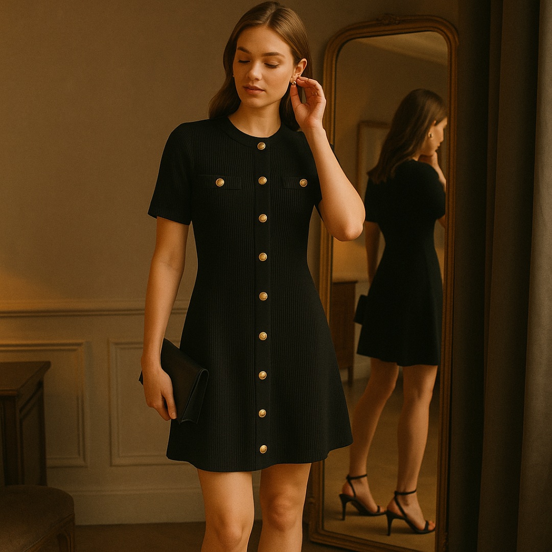 Miniabito in maglia a coste con dettagli dorati Donna - - coste dettagli donna dorati Dresses female dress maglia Maxi Dresses Mini Dresses miniabito miniabito maglia - Concept Palermo