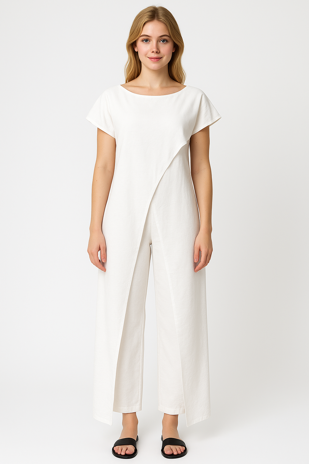 Completo Donna Elegante Top Crop e Pantaloni Vita Alta - Tuta Estiva Casual - - abbigliamento femminile completo completo donna donna look moderno materiale leggero outfit estivo outfit sets pantaloni pantaloni di moda set coordinato set elegante stile versatile top asimmetrico top senza spalline - Concept Palermo