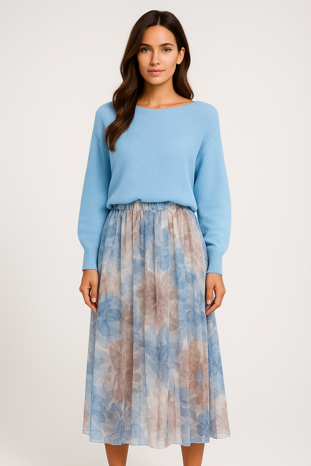 Coordinato Donna con Maglione Azzurro e Gonna Floreale con Spacco Pelle - - azzurro casual dress casual dresses coordinato coordinato donna donna Dresses female dress floreale gonna maglione Maxi dress Maxi Dresses Mini Dresses outfit sets - Concept Palermo