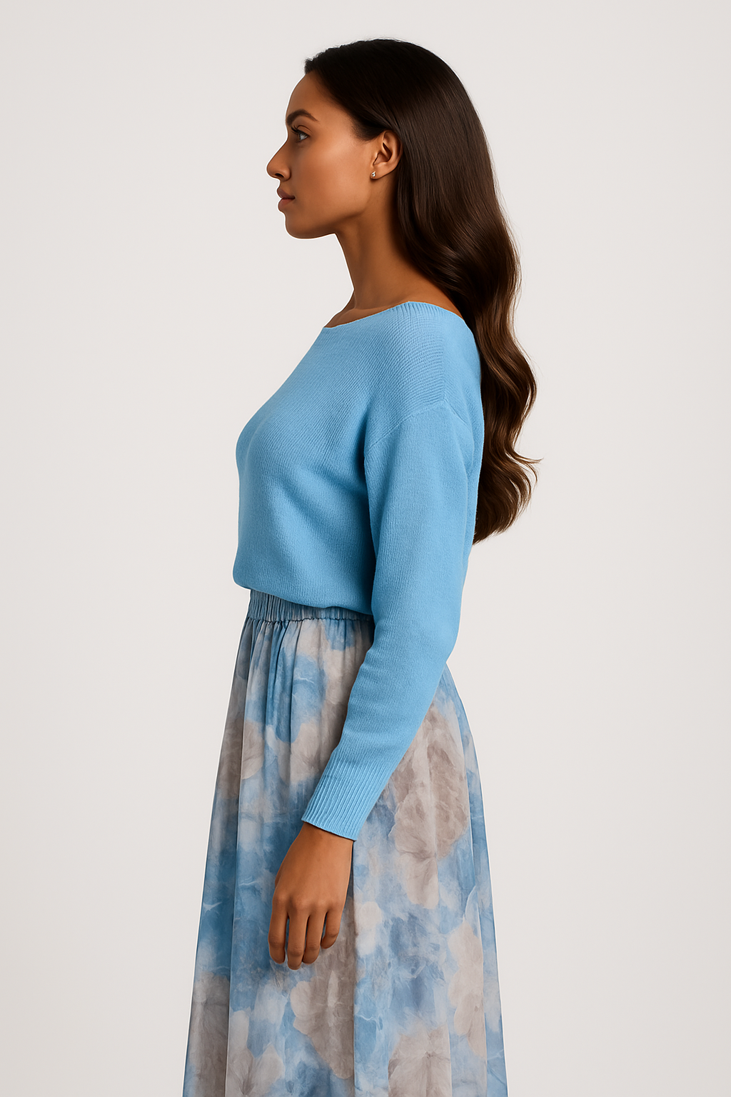 Coordinato Donna con Maglione Azzurro e Gonna Floreale con Spacco Pelle - - azzurro casual dress casual dresses coordinato coordinato donna donna Dresses female dress floreale gonna maglione Maxi dress Maxi Dresses Mini Dresses outfit sets - Concept Palermo