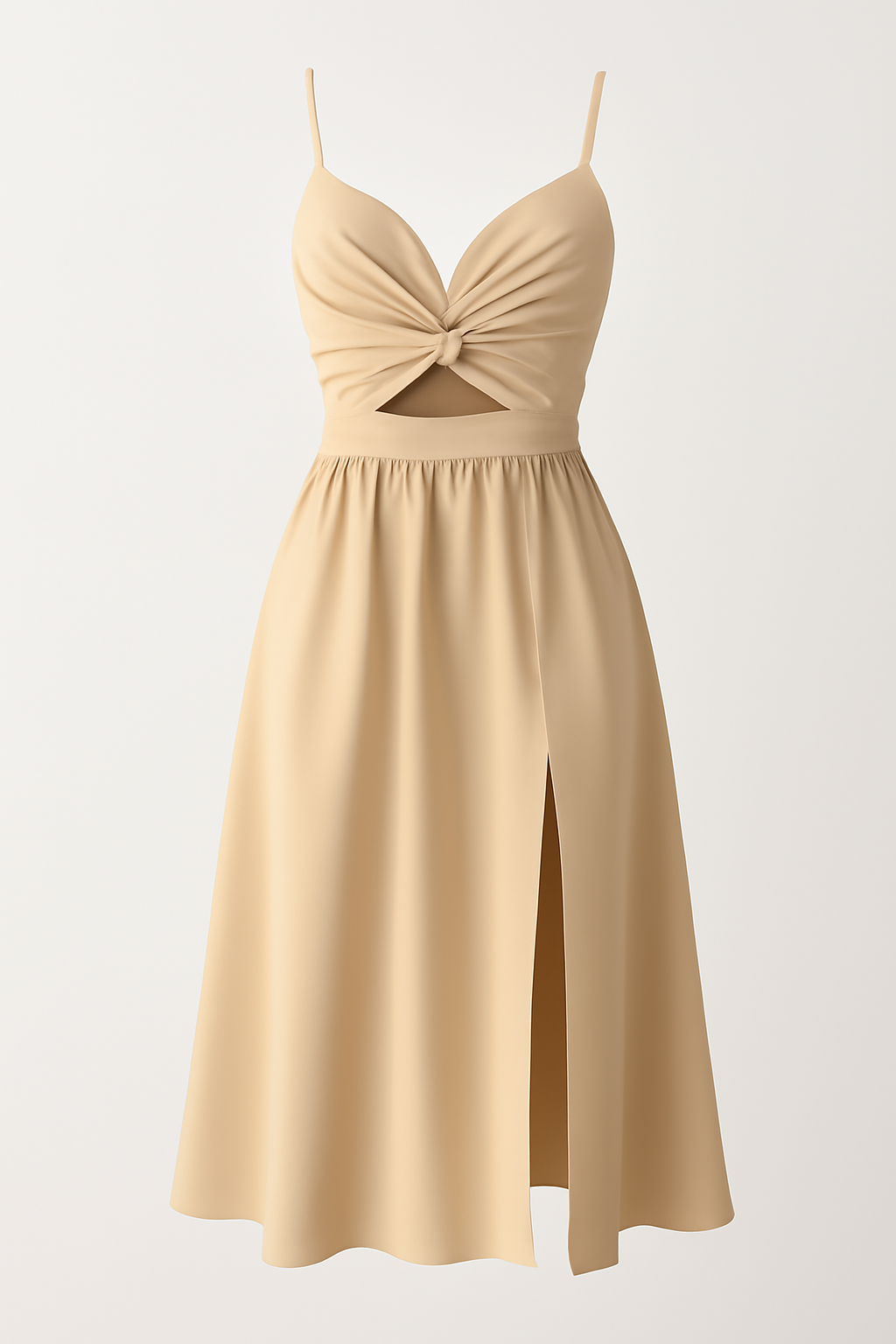 Eleganza Abito Midi con Spacco e Spalline Sottili Pelle Donna - Cachi - abito donna DRESS Dresses eleganza eleganza abito female dress Maxi dress Maxi Dresses midi Mini Dresses pelle sottili - Concept Palermo