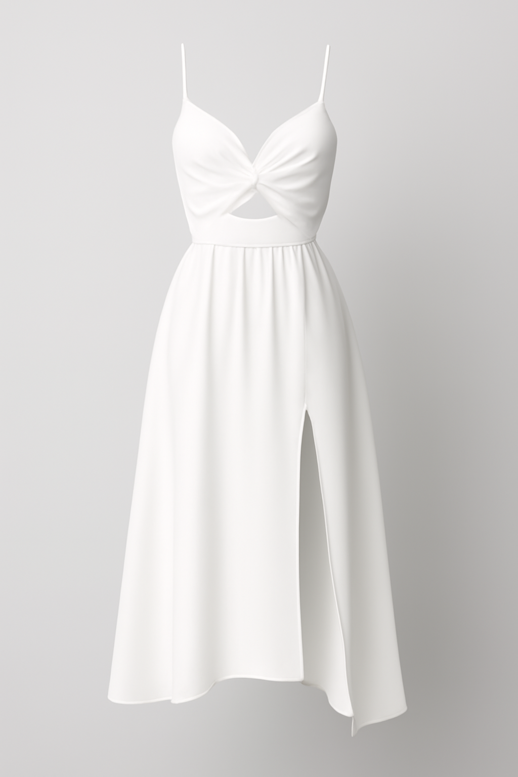 Eleganza Abito Midi con Spacco e Spalline Sottili Pelle Donna - Bianco - abito donna DRESS Dresses eleganza eleganza abito female dress Maxi dress Maxi Dresses midi Mini Dresses pelle sottili - Concept Palermo