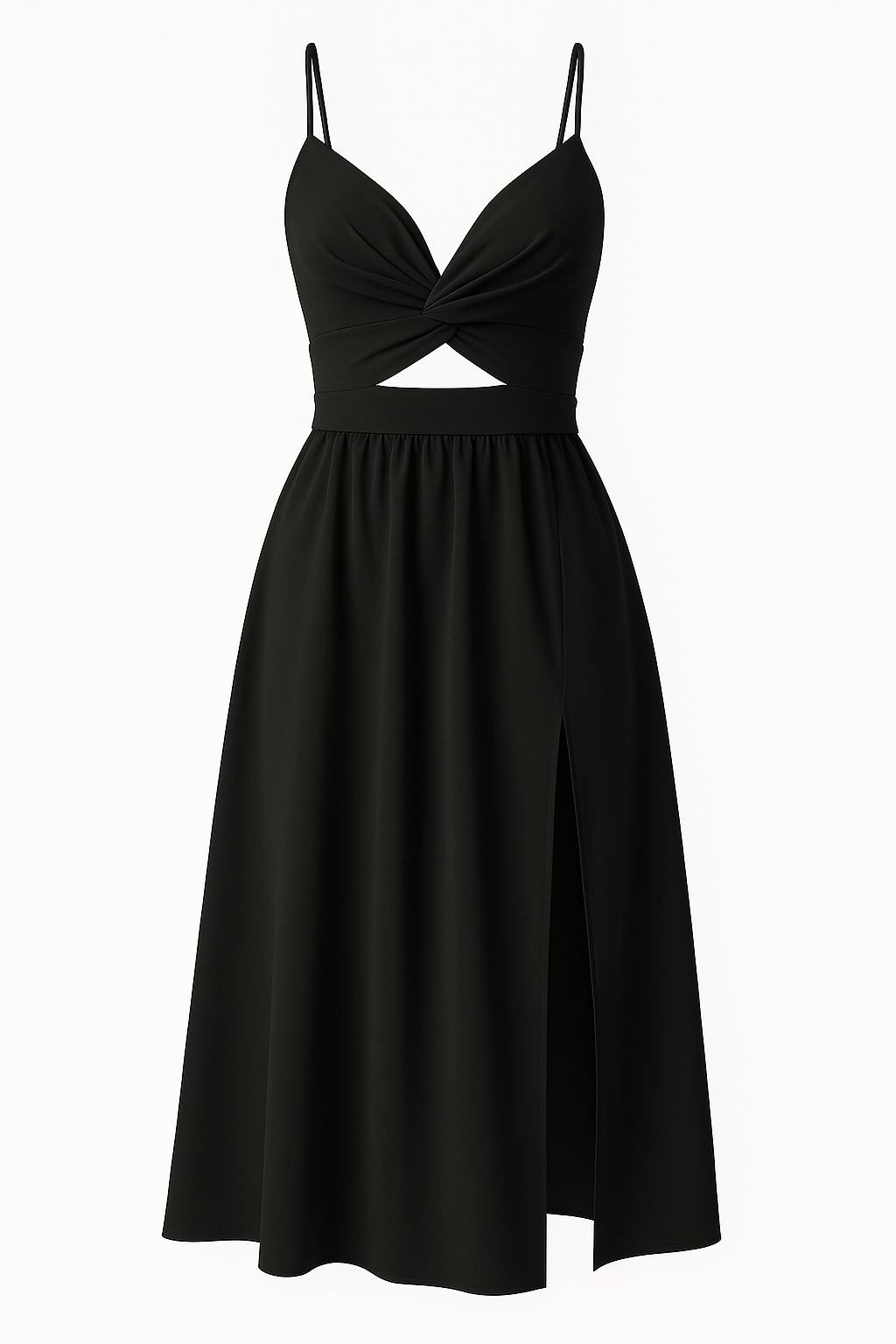 Eleganza Abito Midi con Spacco e Spalline Sottili Pelle Donna - Nera - abito donna DRESS Dresses eleganza eleganza abito female dress Maxi dress Maxi Dresses midi Mini Dresses pelle sottili - Concept Palermo