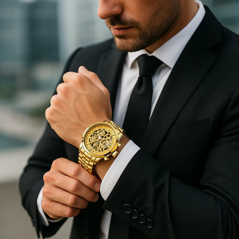 Orologio Uomo Elegante Nero in Vera Pelle, Cassa Acciaio 42mm, Movimento Quarzo - - orologio orologio uomo uomo Watches - Concept Palermo