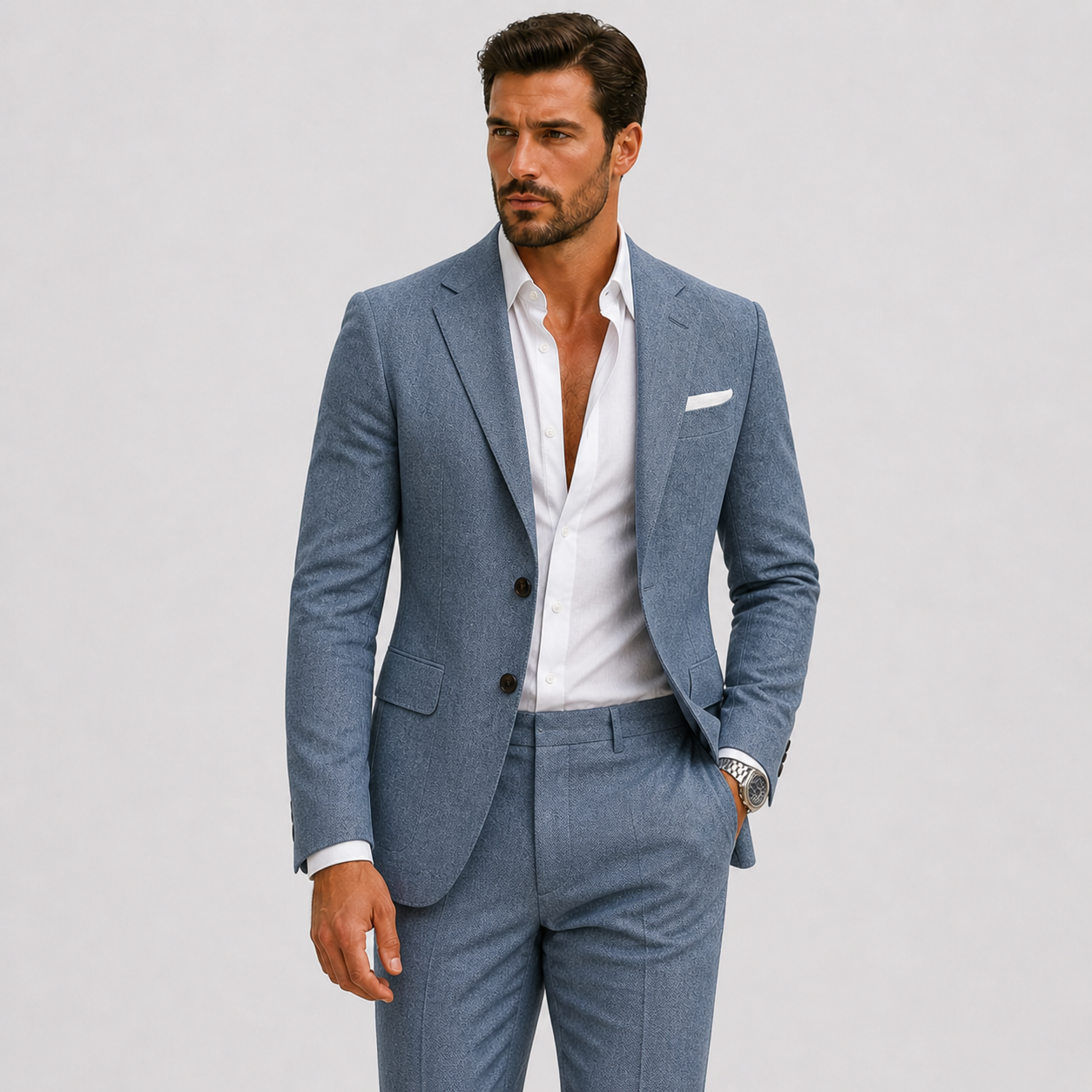 Abito in Lino da Uomo Slim-Fit Eleganza Estiva - Blu - abito uomo ademend bruiloft outfit elegant fav formeel heren heren linnen heren mode heren pak Lente lente zomer lichtgewicht Linnen linnen pak lino minimalistisch sets Sets heren Slim Fit smart casual tijdloos Truien & Vesten heren veelzijdig zakelijke kleding Zakelijke sets heren Zomer zomer pak zomers - Concept Palermo