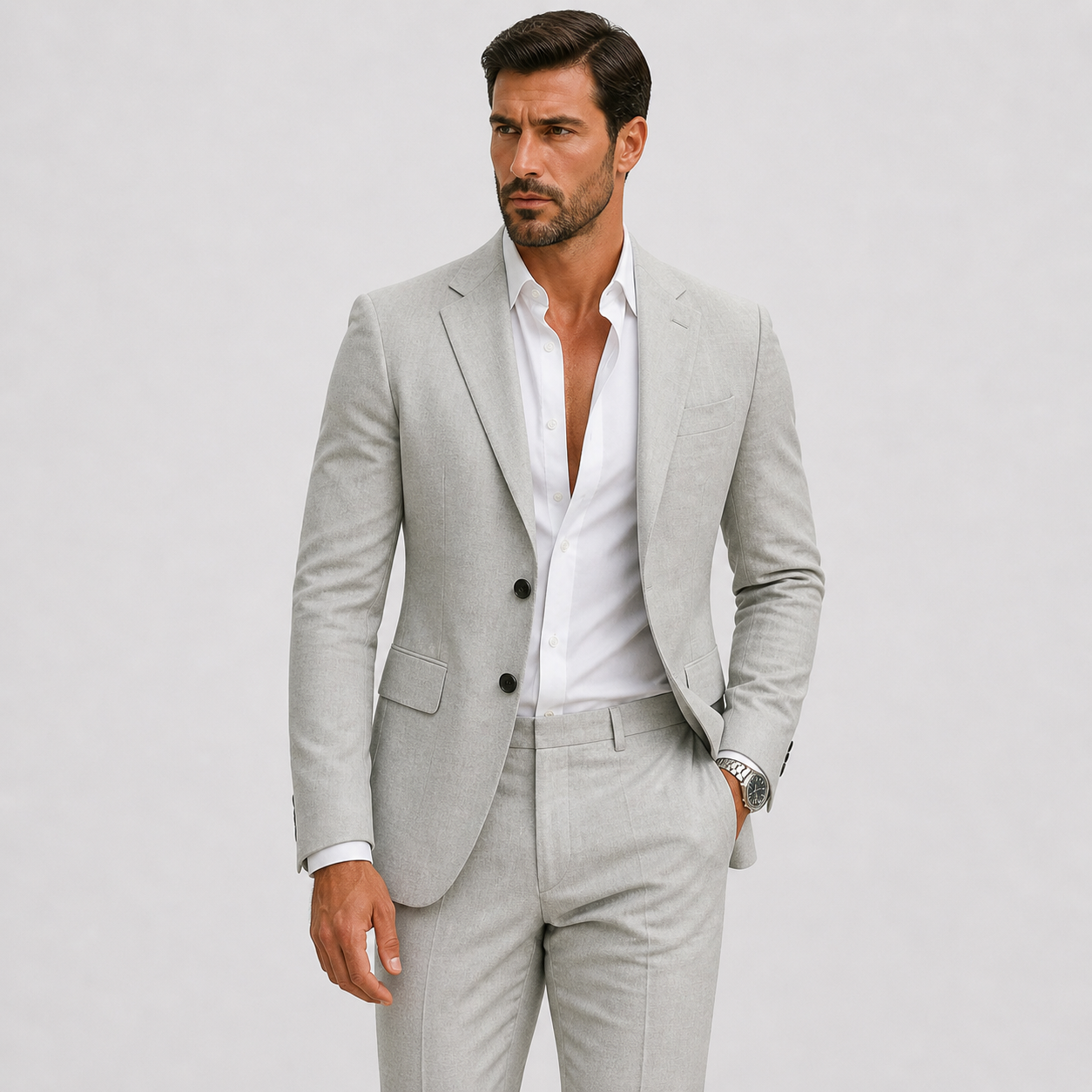 Abito in Lino da Uomo Slim-Fit Eleganza Estiva - Grigio Chiaro - abito uomo ademend bruiloft outfit elegant fav formeel heren heren linnen heren mode heren pak Lente lente zomer lichtgewicht Linnen linnen pak lino minimalistisch sets Sets heren Slim Fit smart casual tijdloos Truien & Vesten heren veelzijdig zakelijke kleding Zakelijke sets heren Zomer zomer pak zomers - Concept Palermo