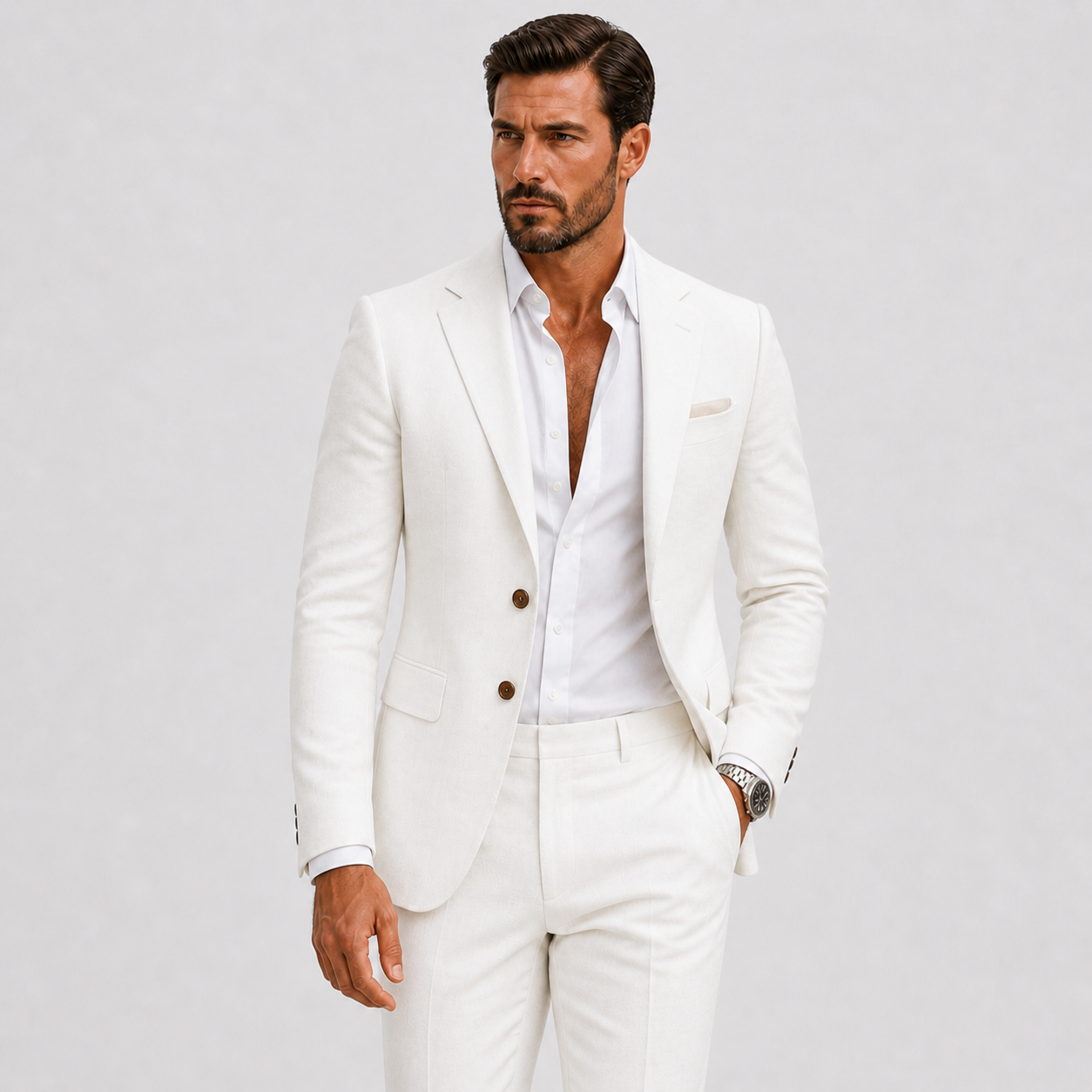 Abito in Lino da Uomo Slim-Fit Eleganza Estiva - Bianco - abito uomo ademend bruiloft outfit elegant fav formeel heren heren linnen heren mode heren pak Lente lente zomer lichtgewicht Linnen linnen pak lino minimalistisch sets Sets heren Slim Fit smart casual tijdloos Truien & Vesten heren veelzijdig zakelijke kleding Zakelijke sets heren Zomer zomer pak zomers - Concept Palermo