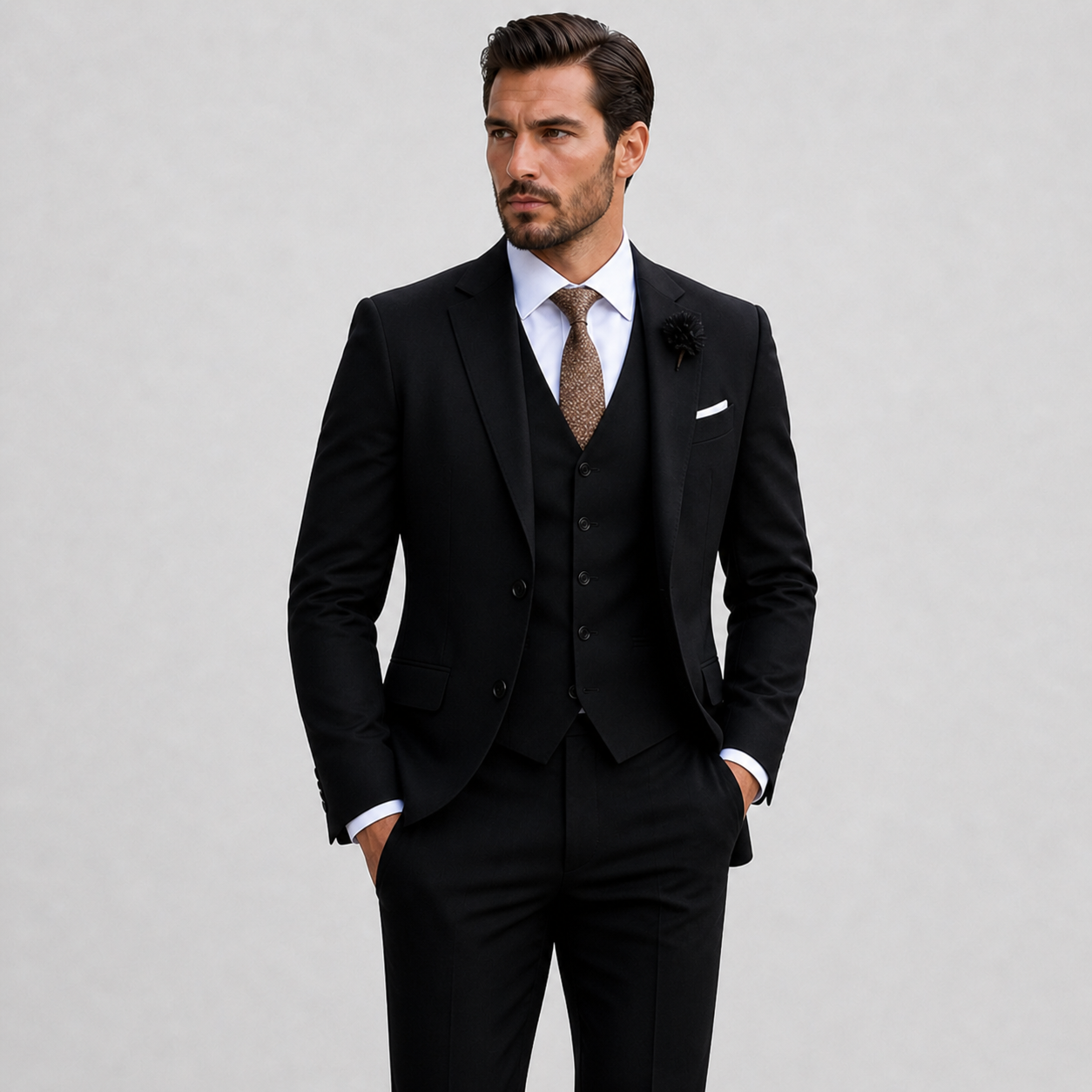 Completo Tre Pezzi da Uomo Slim-Fit Set Business di Lusso - Nero - abito tre pezzi bruiloft outfit comfortabel completo uomo driedelig pak elegant feestkleding formeel gala outfit heren heren mode heren pak Herfst knitwear Lente luxe pak sets Sets heren Slim Fit smart casual stijlvol tijdloos veelzijdig verzorgde uitstraling vesten Vesten heren Winter zakelijke kleding - Concept Palermo