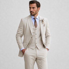Abito Completo Uomo Slim Fit 3 Pezzi Elegante da Cerimonia, Business e Matrimonio - Beige - abito tre pezzi Autumn Winter bruiloft outfit comfortabel completo uomo driedelig pak elegant feestkleding formeel gala outfit heren heren mode heren pak Herfst knitwear Lente luxe pak Men sets Sets heren Slim Fit smart casual Solid stijlvol tijdloos veelzijdig verzorgde uitstraling vesten Vesten heren Winter zakelijke kleding - Concept Palermo