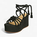 Sandalias con cordones para mujer en piel negra - Cómodas y elegantes