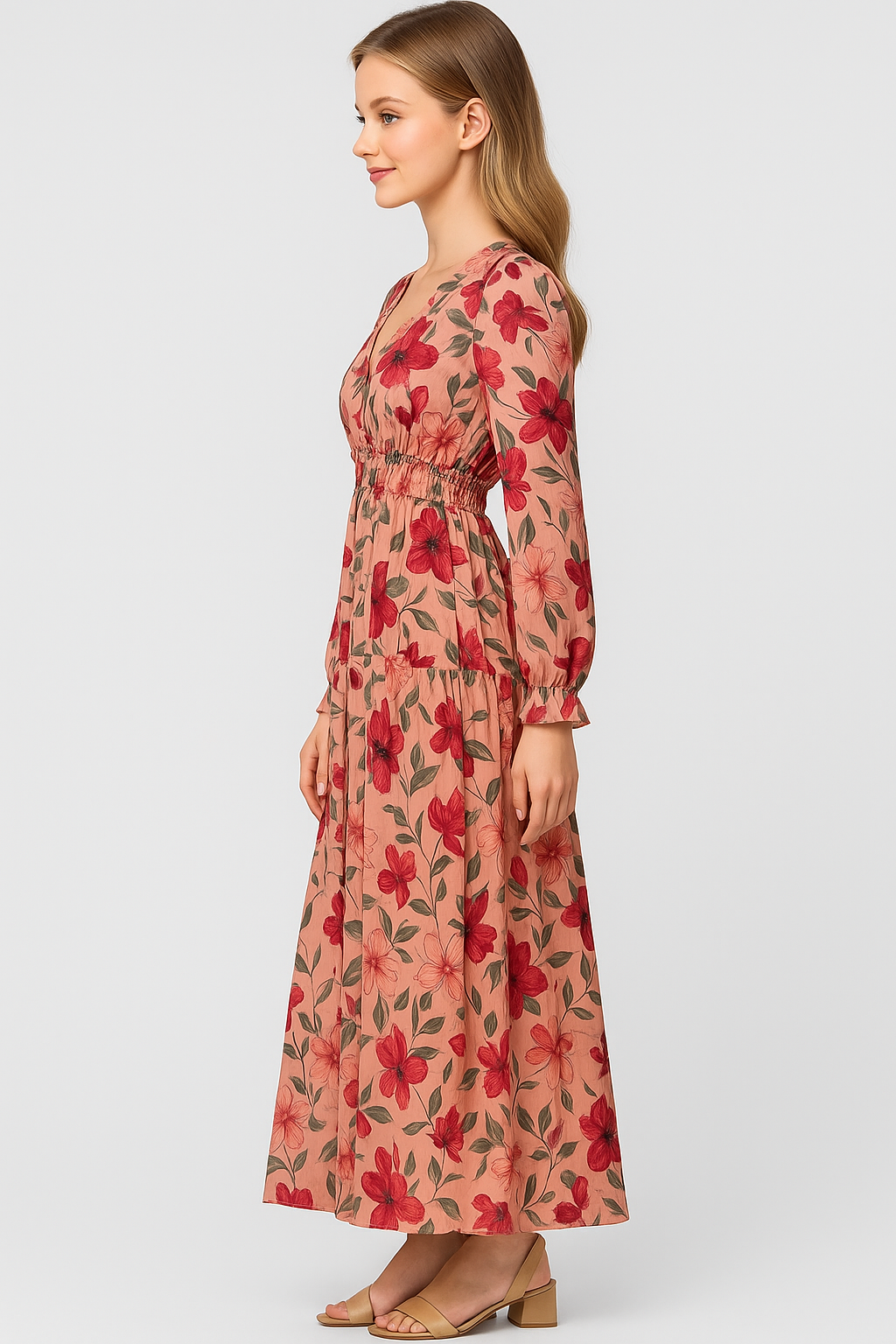 Abito Maxi con Motivo Floreale Donna - - abito abito da cerimonia abito floreale abito maxi lunghe abito motivo abito scollatura a V donna dresses floreale moda estate 2023 motivo night out dress stile casual elegante tessuto leggero vestito elegante estivo vestito versatile - Concept Palermo