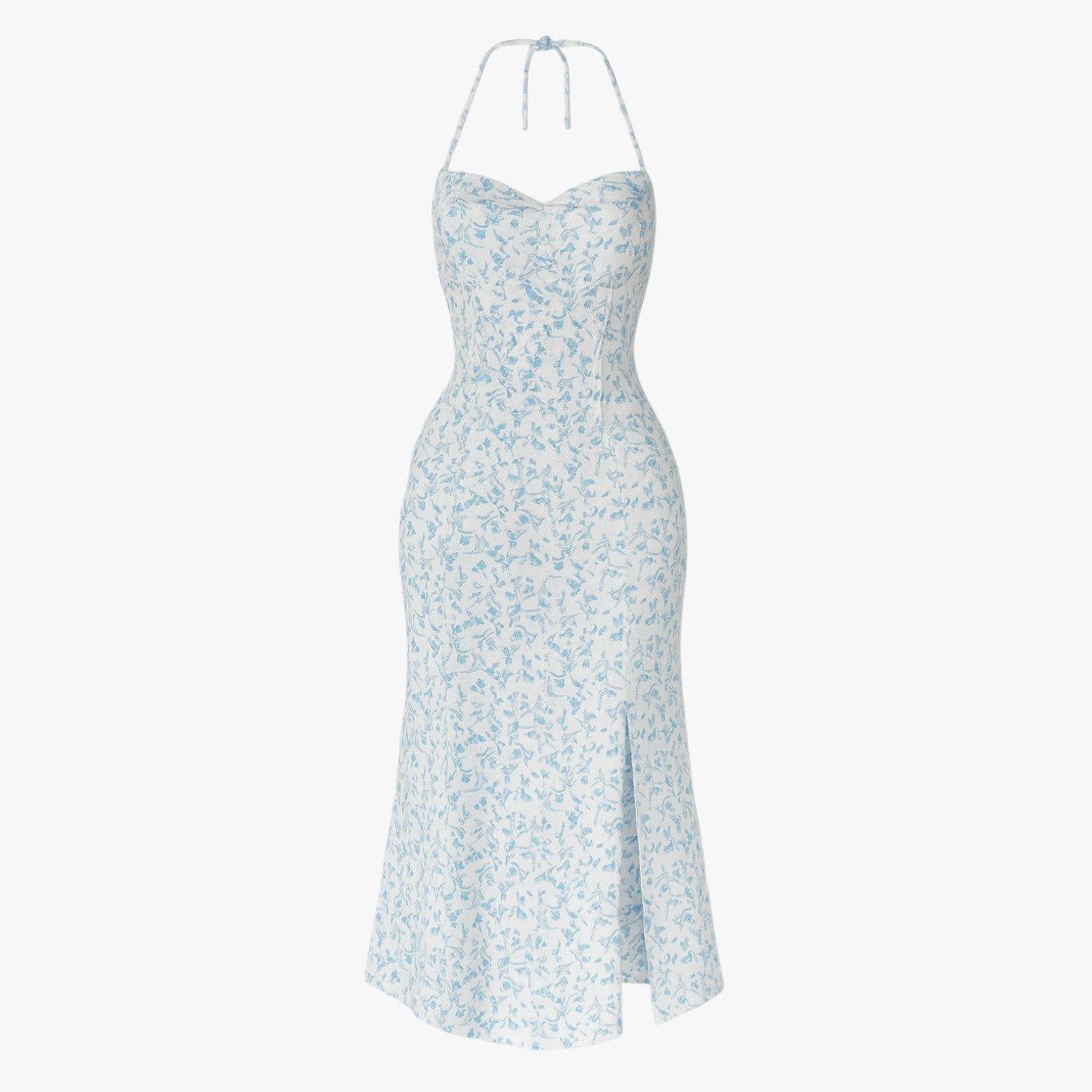 Abito da sera in pizzo senza schiena con scollo a halter Donna - Celeste - abito abito sera donna dresses halter pizzo schiena scollo - Concept Palermo