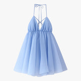 Zomerse jurk met open rug en geplooide rand Leer Dames