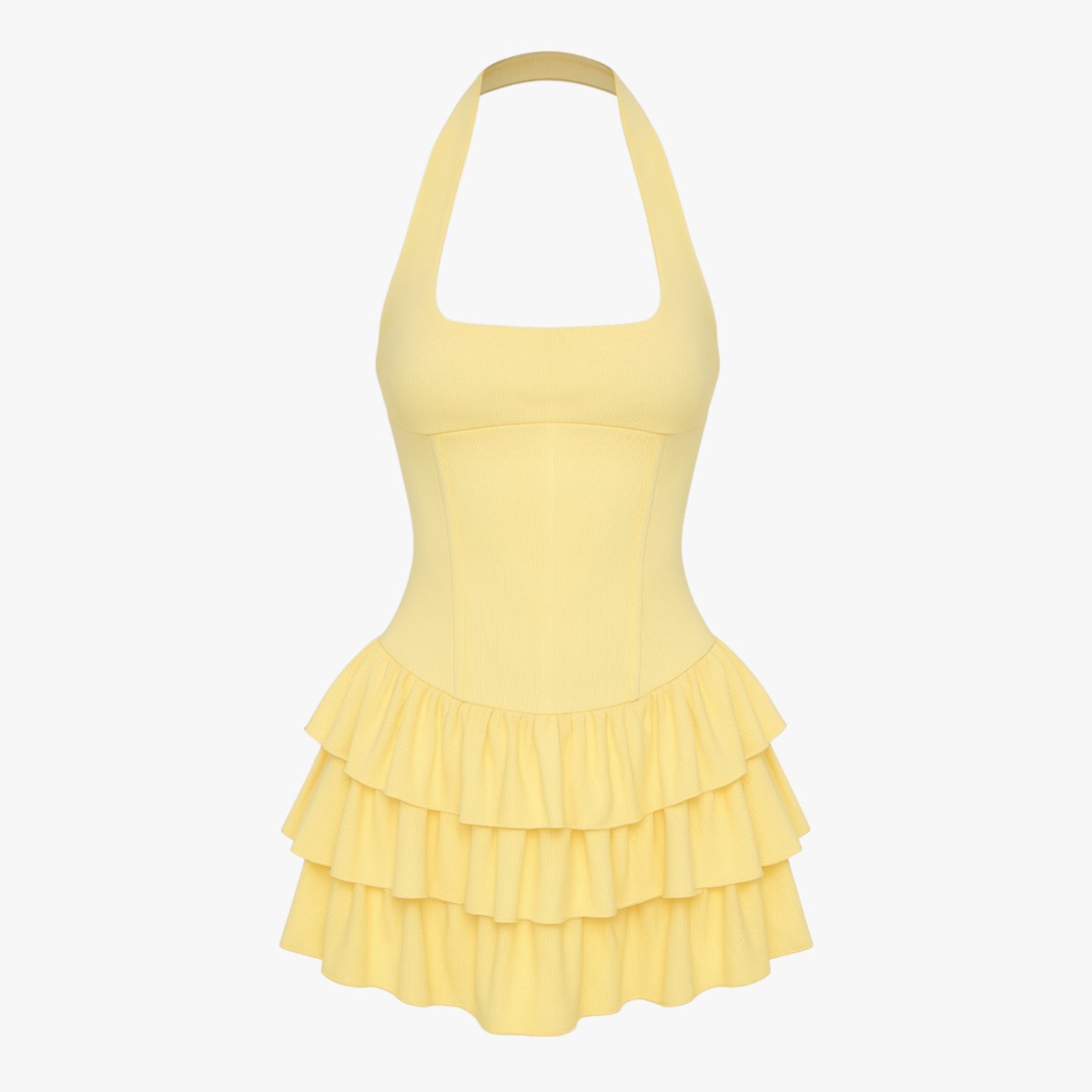 Abito estivo asimmetrico con collo a halter e bordo sfrangiato Donna - giallo - abito abito estivo asimmetrico bordo collo donna dresses estivo - Concept Palermo