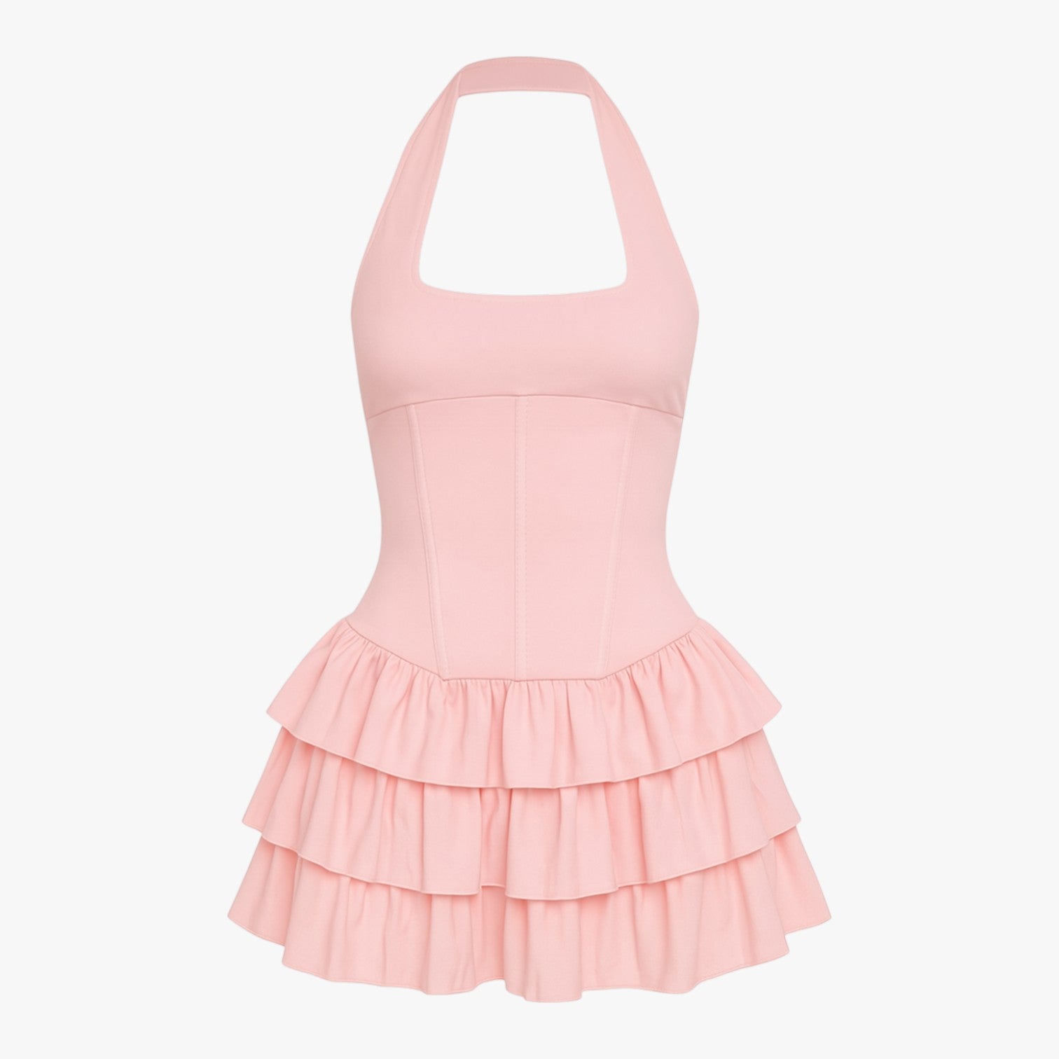Abito estivo asimmetrico con collo a halter e bordo sfrangiato Donna - rosa chiaro - abito abito estivo asimmetrico bordo collo donna dresses estivo - Concept Palermo
