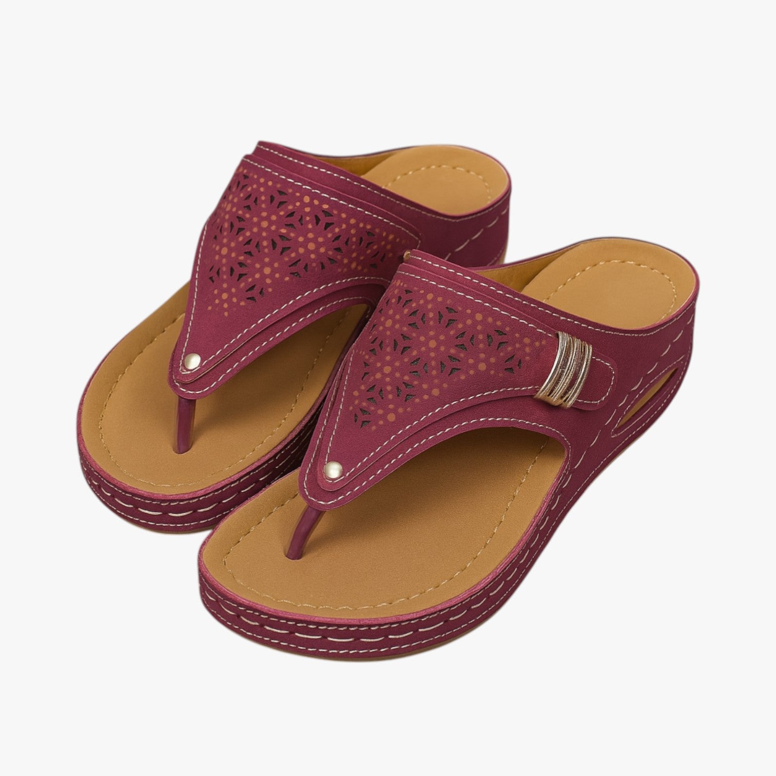 Sandali Donna Ortopedici con Zeppa Morbida Antiscivolo, Traspiranti per Comfort Estivo - Rosso vino - antiscivolo breathable sandals donna easy wear sandals estiva fashion sandals morbidi ortopedici sandali sandali ortopedici sandals stylish sandals - Concept Palermo