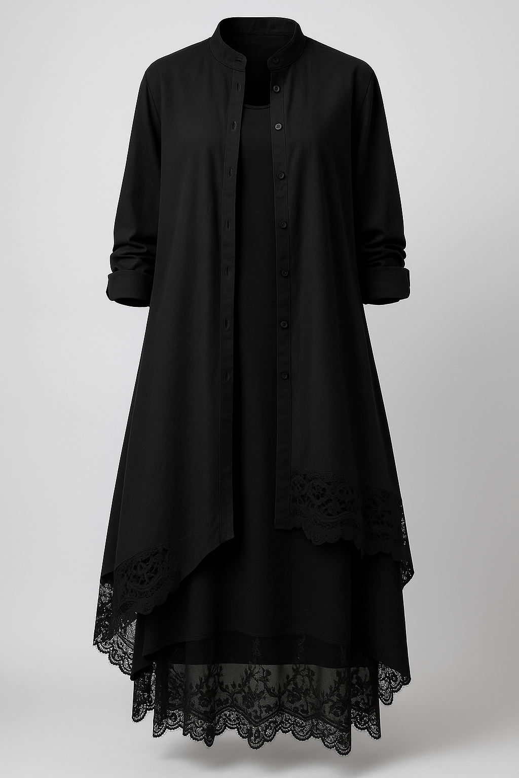 Abito Lungo Boho con Dettagli in Pizzo & Camicia Abbinata Donna - Bianco - abbinata abito abito boho boho camicia Complete Outfit dettagli donna dress outfit dresses outfit con abito outfit set - Concept Palermo