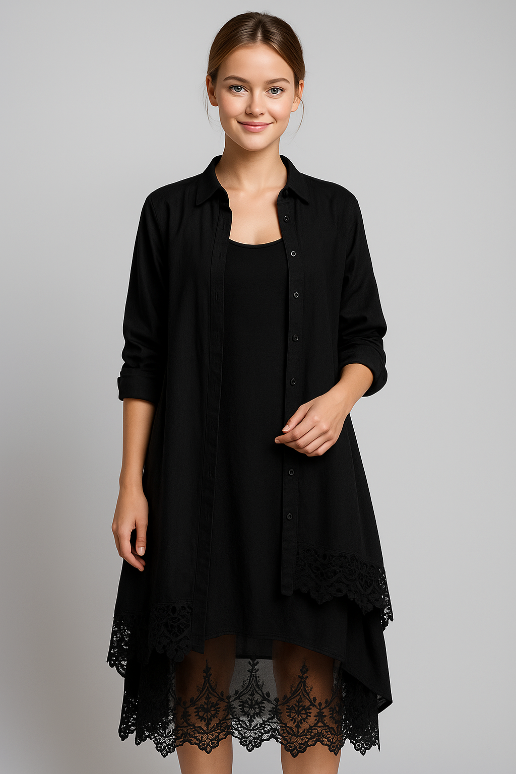 Abito Lungo Boho con Dettagli in Pizzo & Camicia Abbinata Donna - - abbinata abito abito boho boho camicia Complete Outfit dettagli donna dress outfit dresses outfit con abito outfit set - Concept Palermo