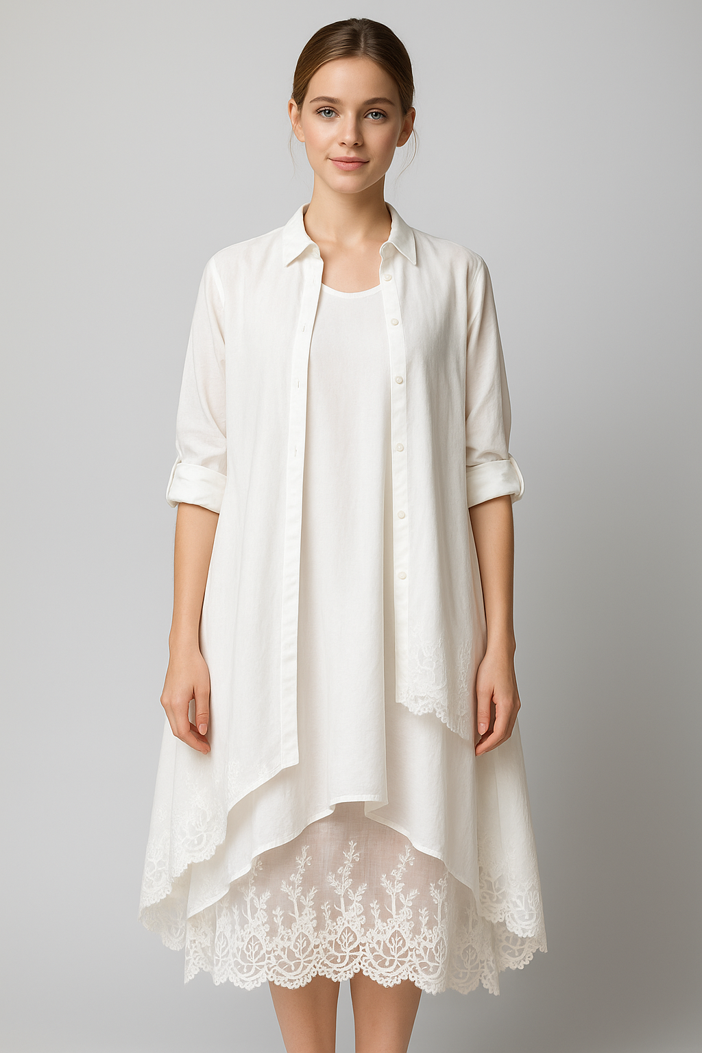 Abito Lungo Boho con Dettagli in Pizzo & Camicia Abbinata Donna - - abbinata abito abito boho boho camicia Complete Outfit dettagli donna dress outfit dresses outfit con abito outfit set - Concept Palermo