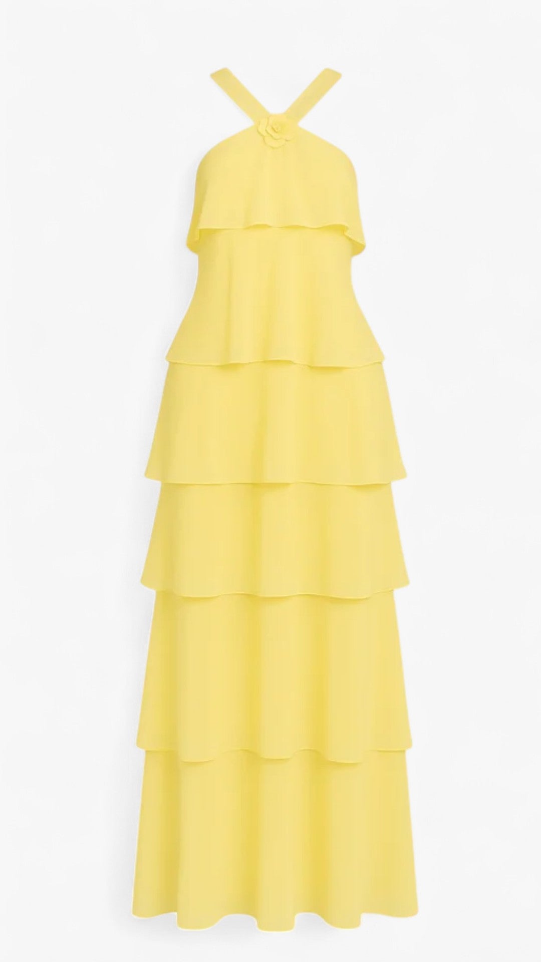 Vestito Donna Elegante a Collo Alto con Fiori 3D, Strati e Dettagli Floreali - Giallo - casual dresses collo donna Dresses fiori strati vestito vestito collo - Concept Palermo