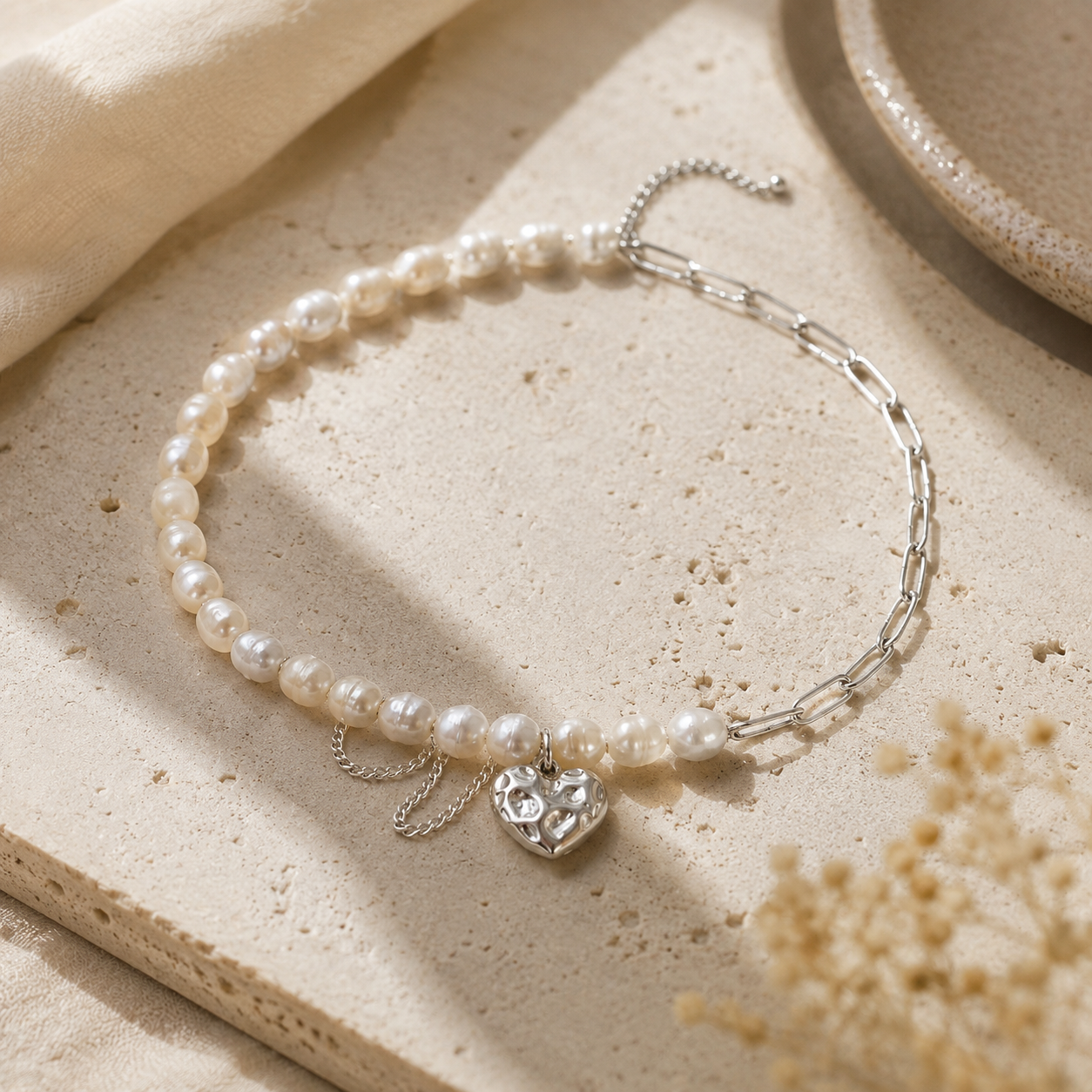 Collana Asimmetrica Donna Hartparel in Lana, Design Moderno ed Elegante - - 925 Silver asimmetrica collana collana asimmetrica donna gifts-necklace hartparel jewelry lana necklace Pearls Silver & Pearl - Concept Palermo