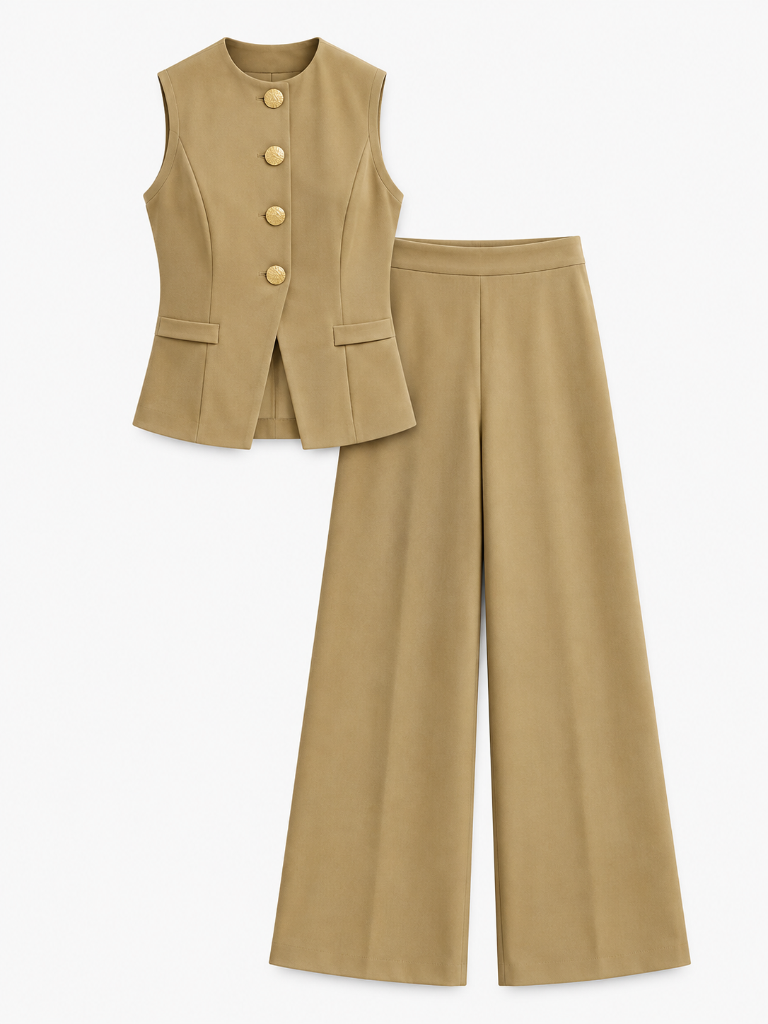 Completo Donna 2 Pezzi con Gilet Senza Maniche e Pantaloni a Gamba Larga