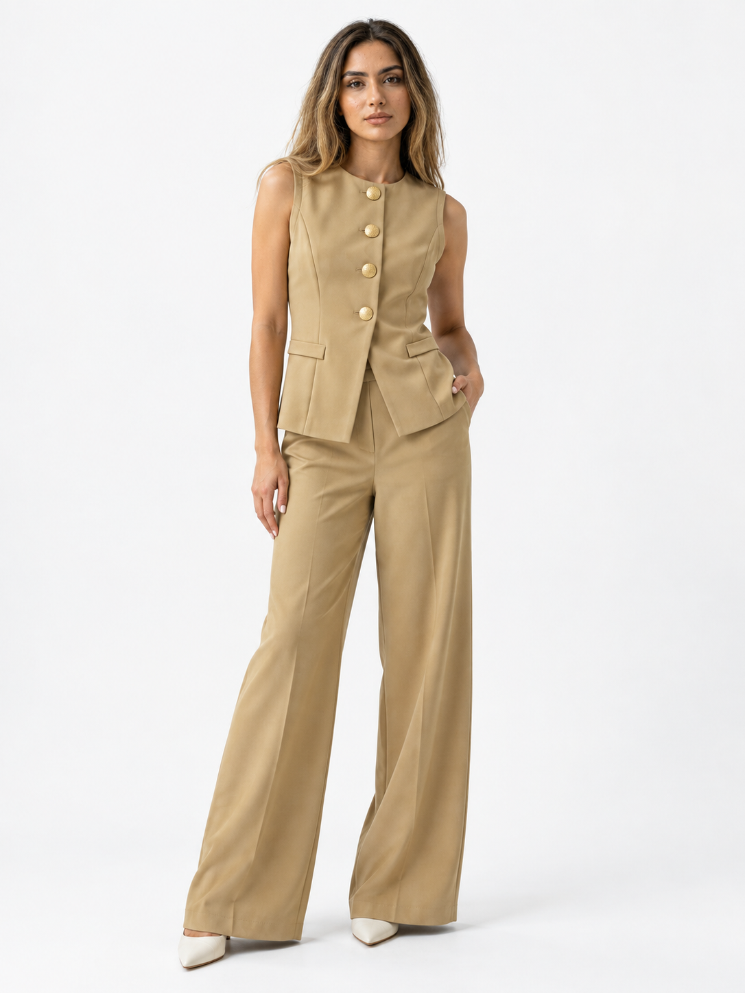 Completo Donna 2 Pezzi con Gilet Senza Maniche e Pantaloni a Gamba Larga