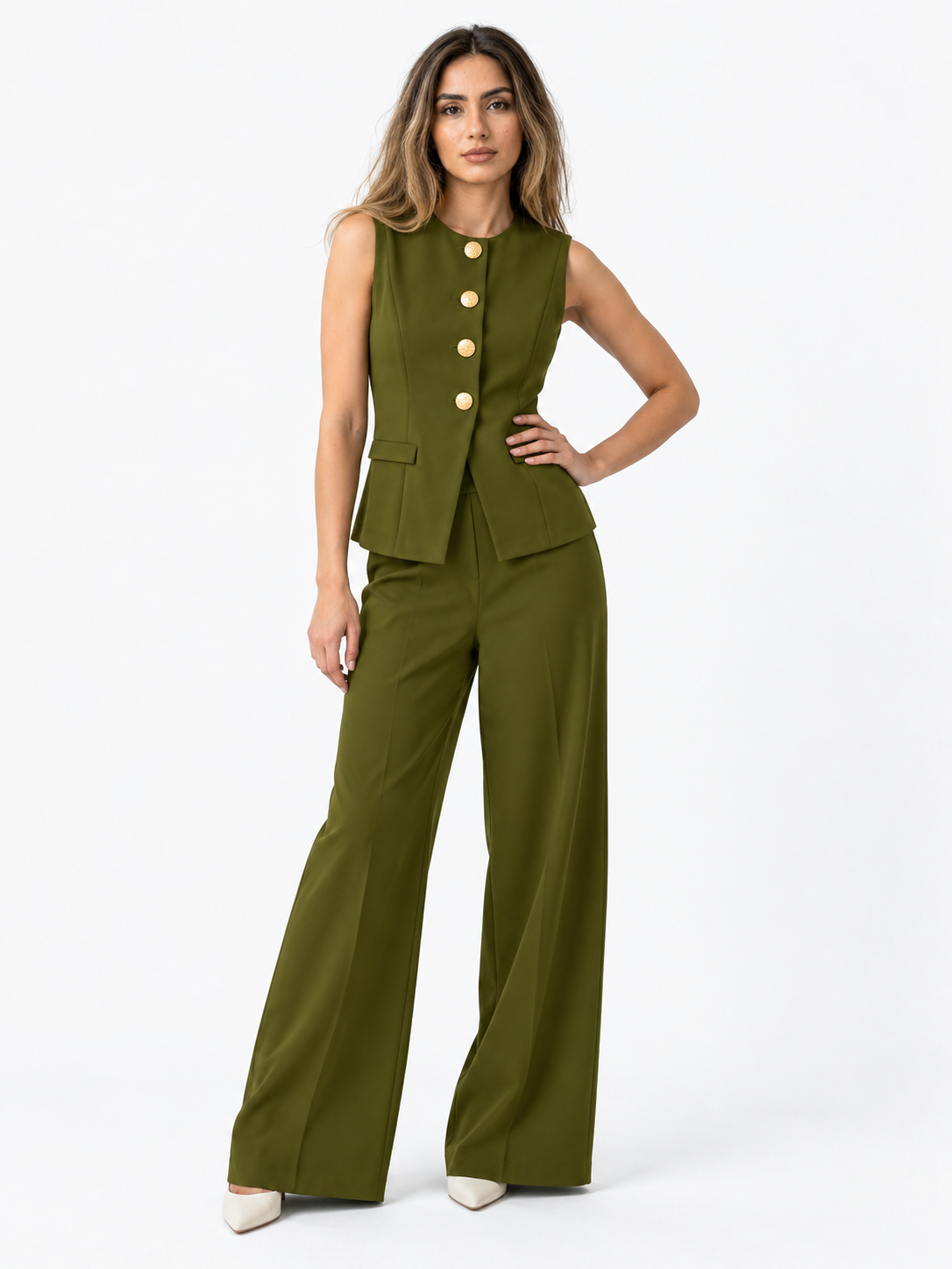 Completo Donna 2 Pezzi con Gilet Senza Maniche e Pantaloni a Gamba Larga