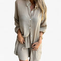 Conjunto de verano para mujer en algodón y lino, elegante, casual de 2 piezas
