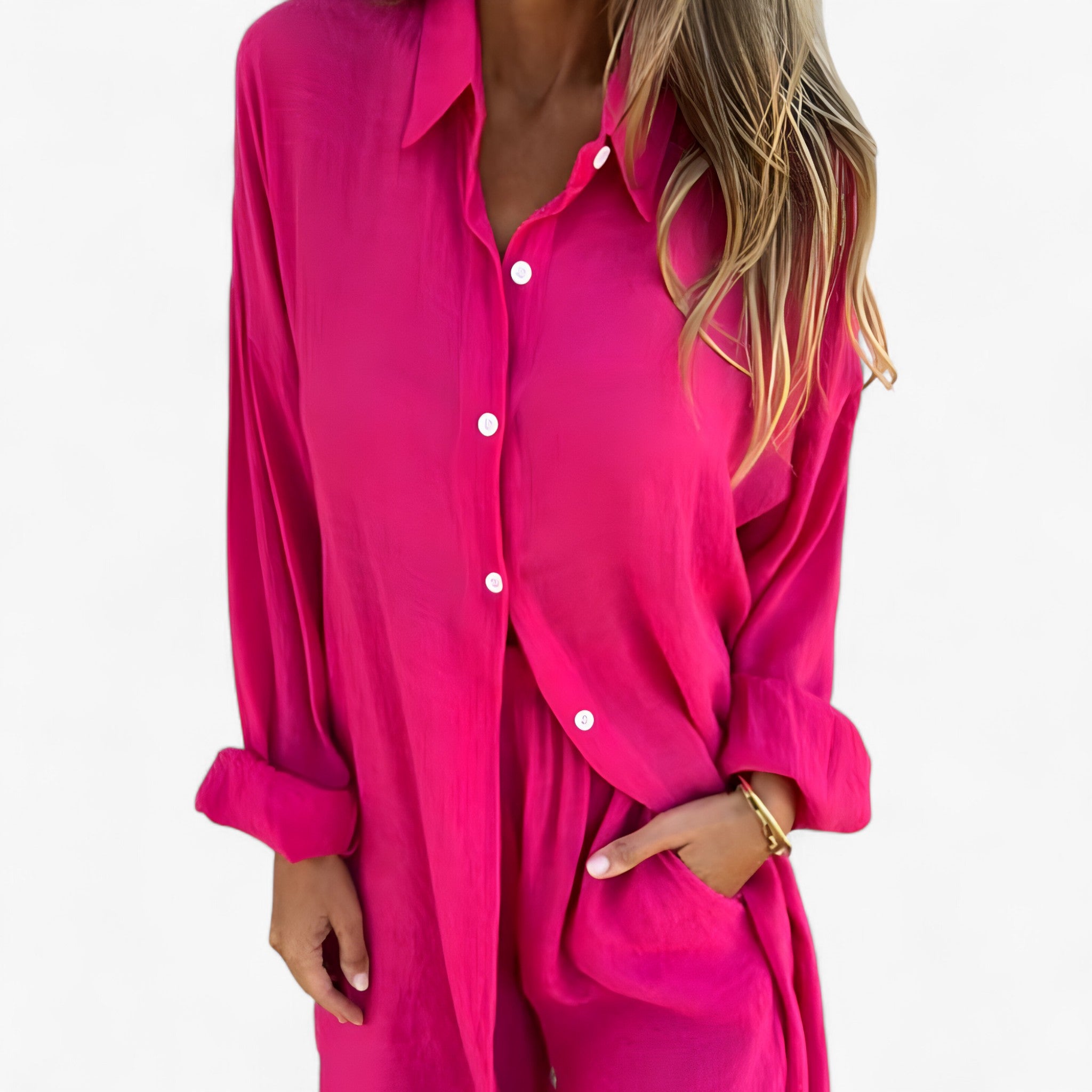 Completo Donna Estivo in Cotone e Lino, Elegante 2 Pezzi Casual - Rosa - abbigliamento estivo completo completo da donna completo donna completo elegante cotone donna lino look rilassato maglietta a maniche lunghe outfit casual outfit sets pantaloni corti set in cotone e lino stile versatile vestibilità comoda - Concept Palermo