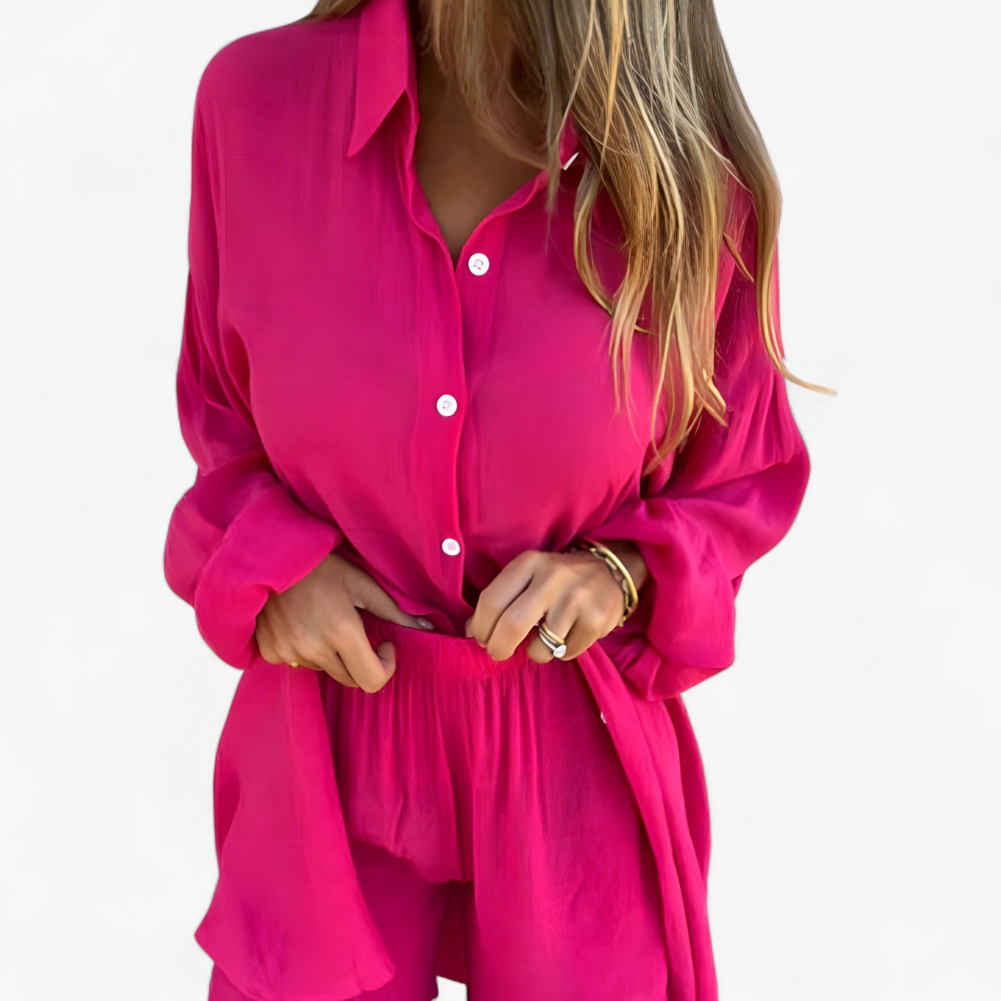 Completo Donna Estivo in Cotone e Lino, Elegante 2 Pezzi Casual - - abbigliamento estivo completo completo da donna completo donna completo elegante cotone donna lino look rilassato maglietta a maniche lunghe outfit casual outfit sets pantaloni corti set in cotone e lino stile versatile vestibilità comoda - Concept Palermo