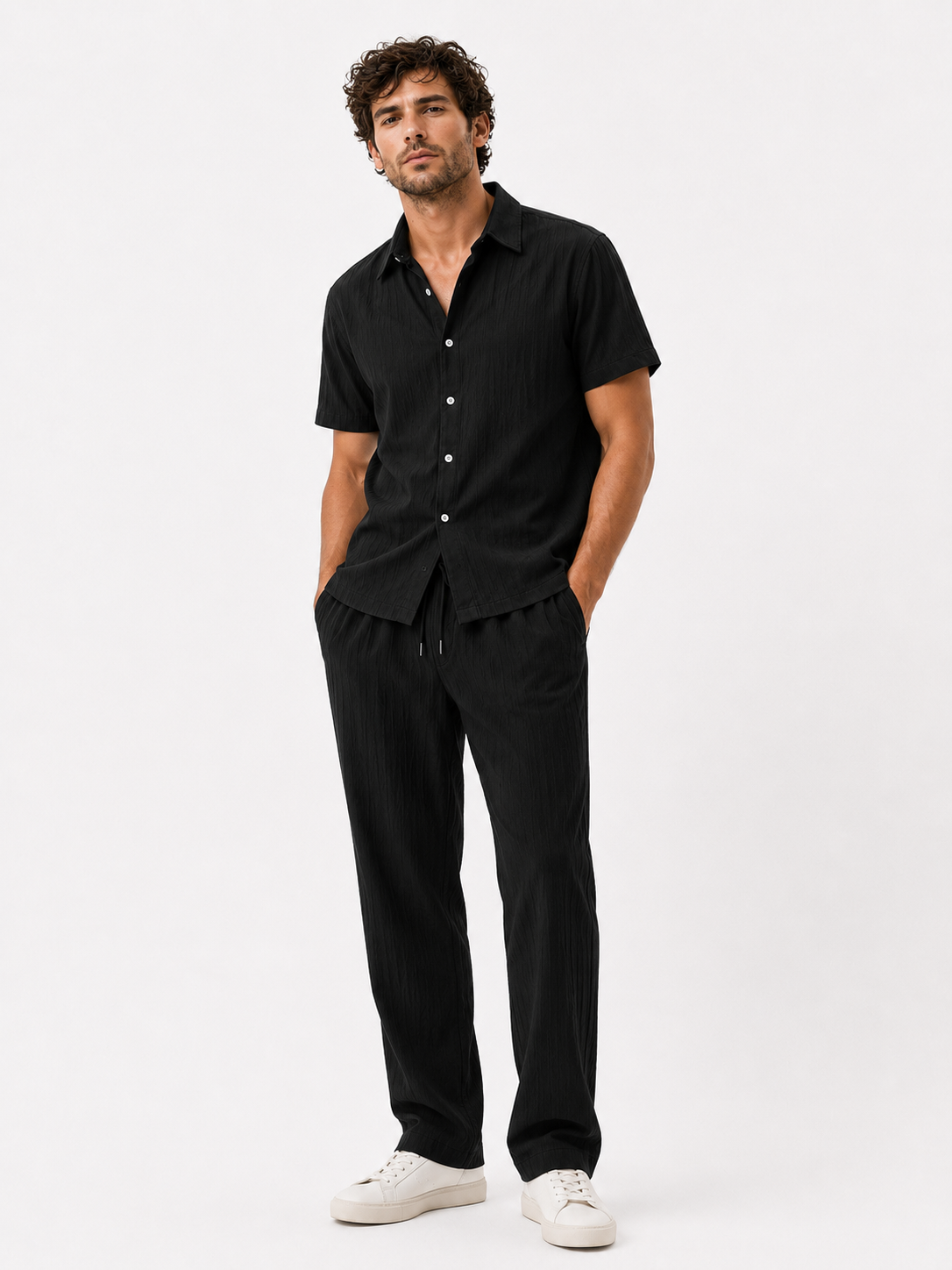Completo Uomo Business Casual: Camicia Elegante, Pantaloni Slim Fit Grigio - Nero Confezione da 1 - business camicia camicia pantaloni casual outfit sets pantaloni uomo - Concept Palermo